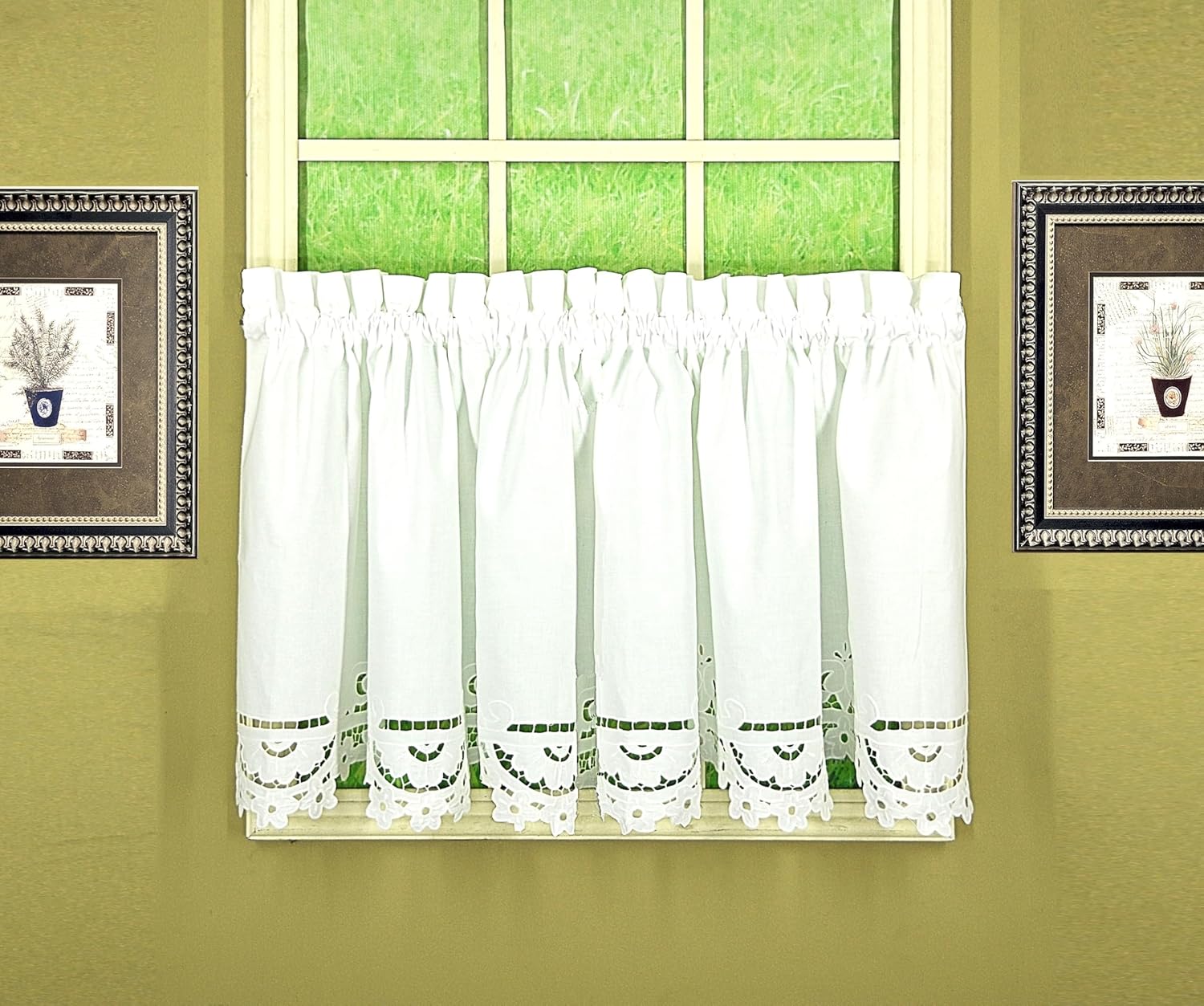 Today's Curtain Imperial Classic Drawn Cutwork Window Tier 24", White, 70" W x 24" L
