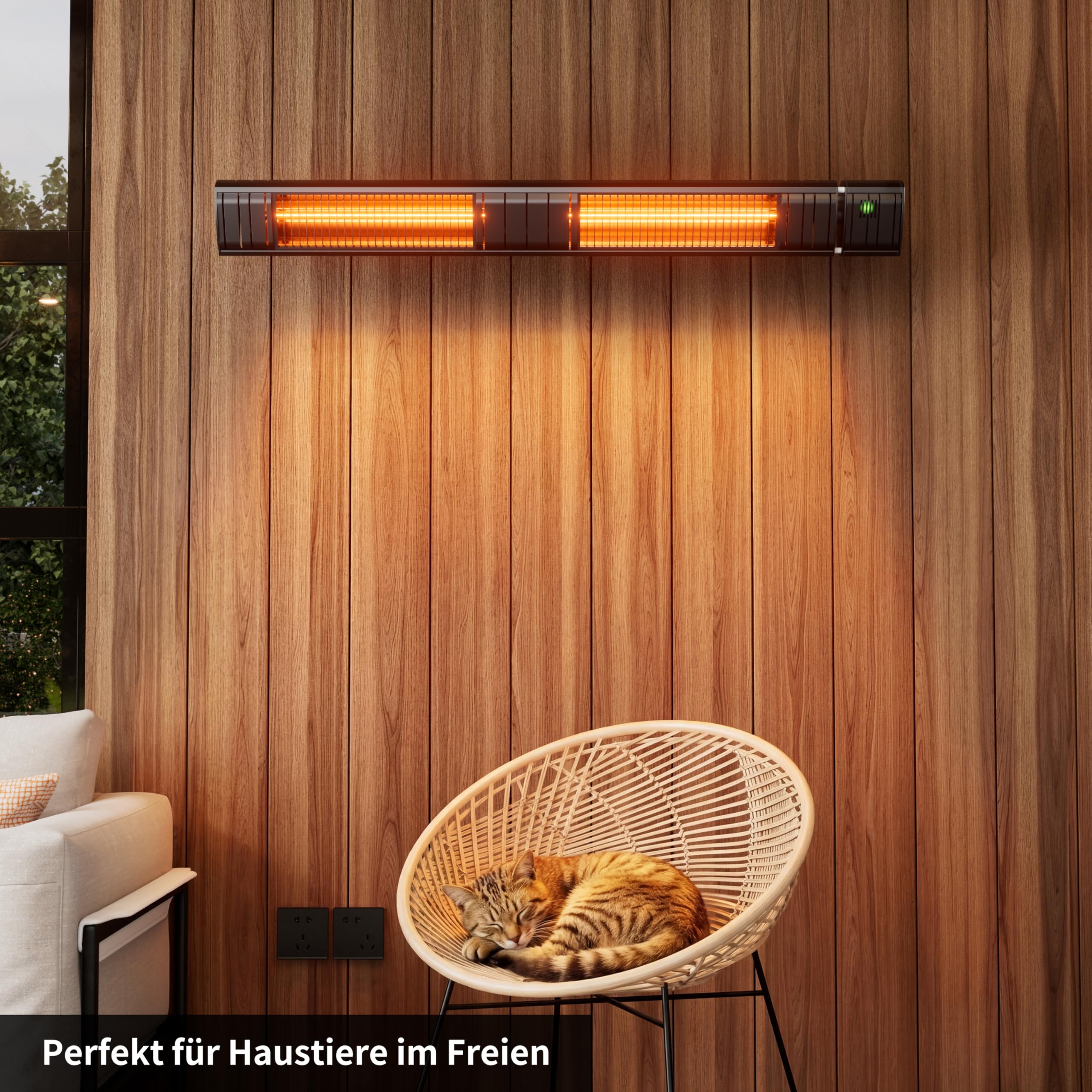 Heizstrahler Terrasse, Infrarotstrahler 3000W, Elektrisch Wärmestrahler mit 3 Heizstufen, Wandmontage, IP65 Wasserdicht, Infrarot Terrassenheizer für Garten Terrasse & Balkon, Schwarz