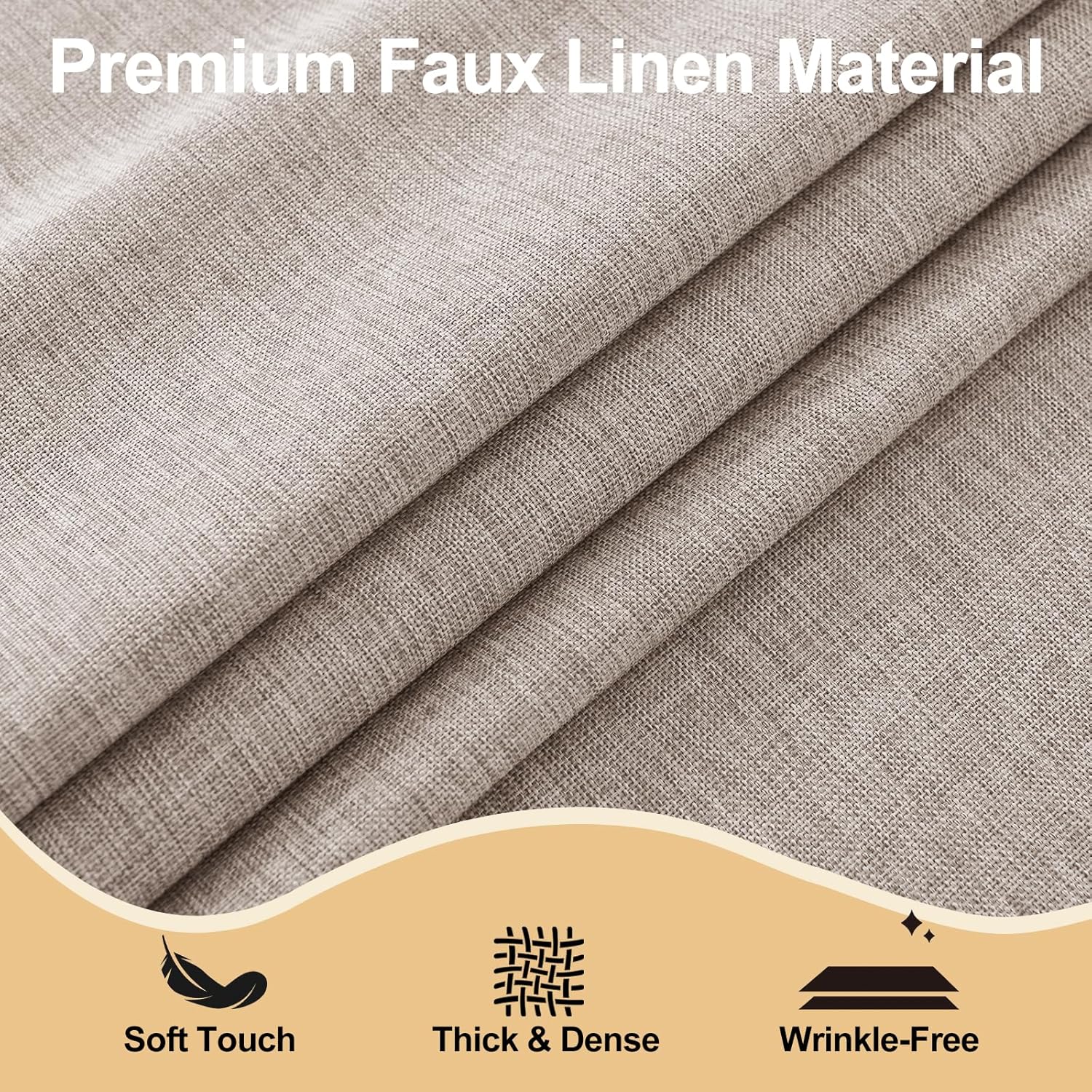 JIUZHEN Round Table Cloth Faux Linen Farmhouse Tablecloth Wrinkle and Stain Resistant Decorative Fabric Table Cover for Kitchen, Dining Room, Parties and Camping, Stone, 90 Inch Round