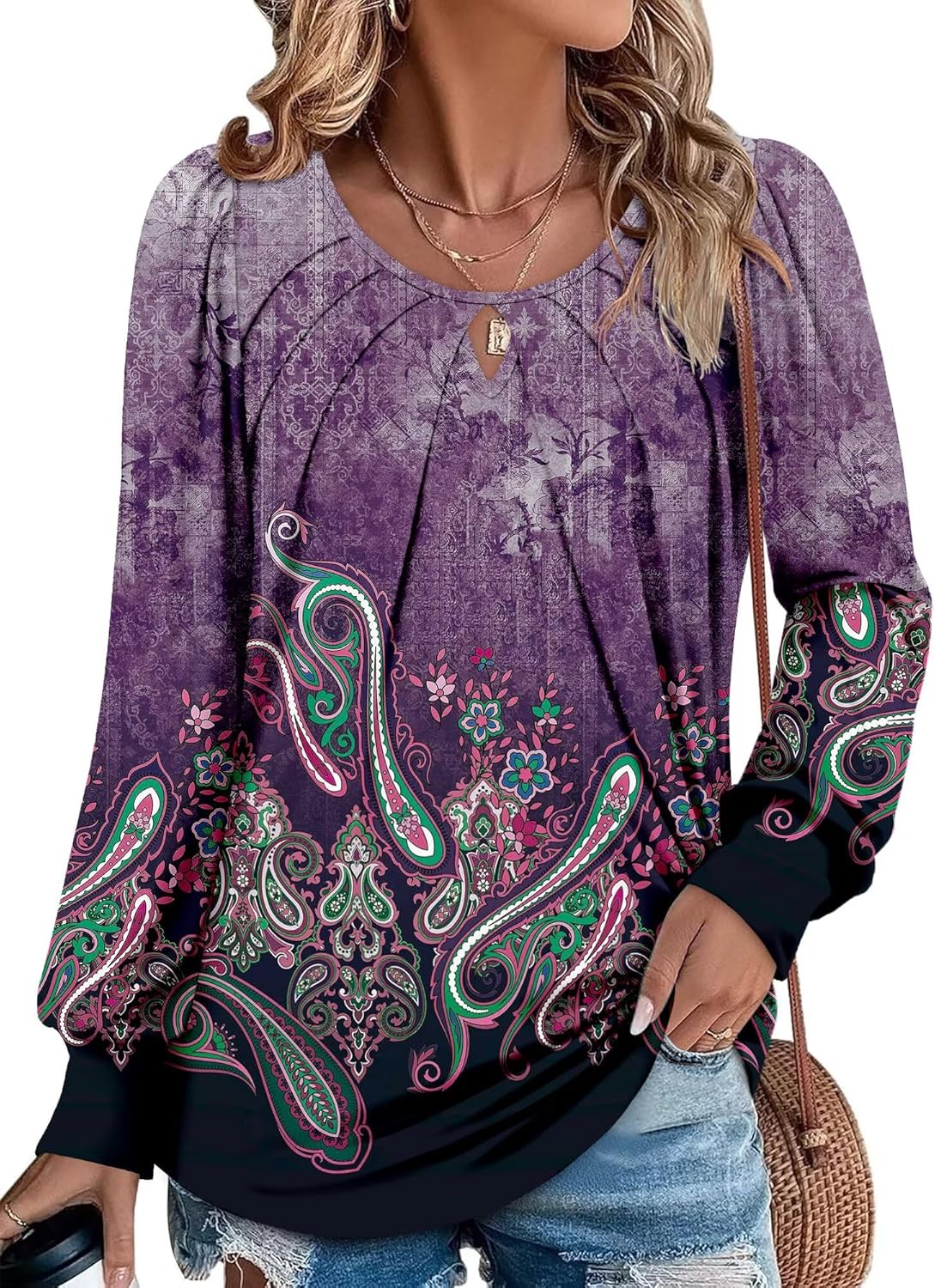 ONLYSHE Women Long Sleeve Shirts Ladies Floral Tops Fall Clothing