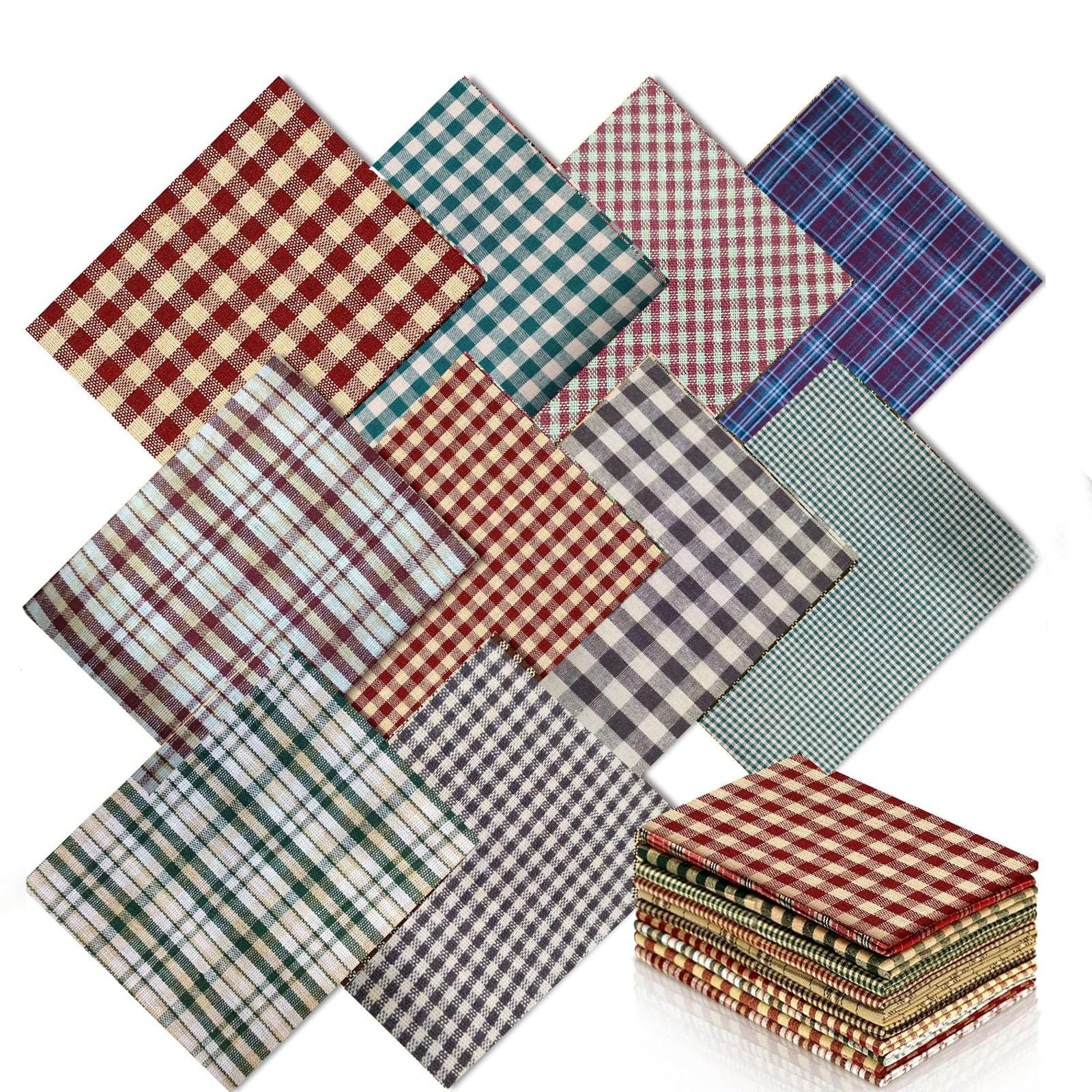 NEUJUS Baumwollstoff 50 x 50 cm Stoffpaket – Patchwork Stoffe Paket zum Nähen & Quilten, DIY Stoffreste Baumwollstoffe Meterware, Stoff Quadrate verschiedene Muster (10 Vintage-Weihnachtsraster)