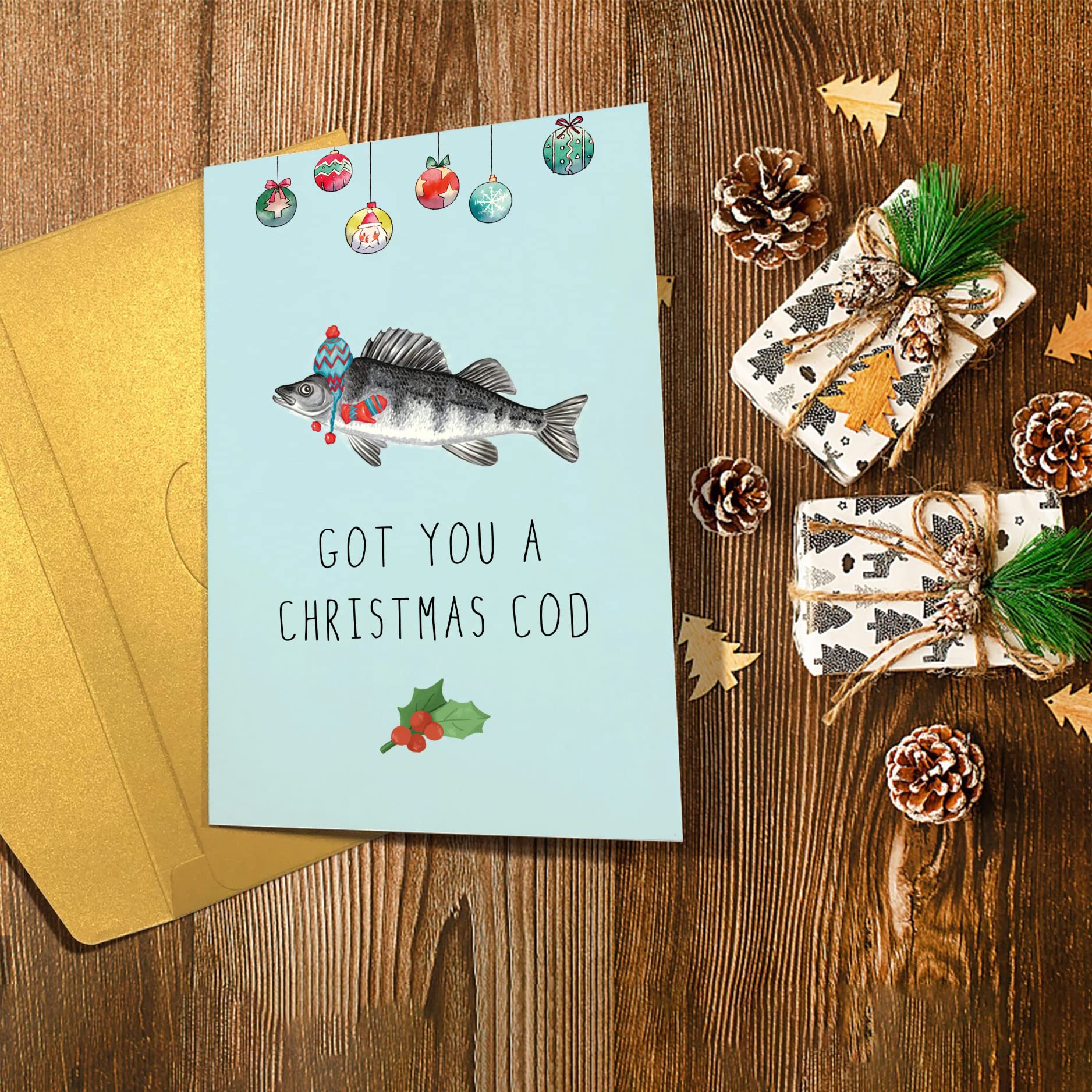 Christmas Cod Fish Fishing Theme Cod Christmas Card - Punny Holiday Greeting Card With ...