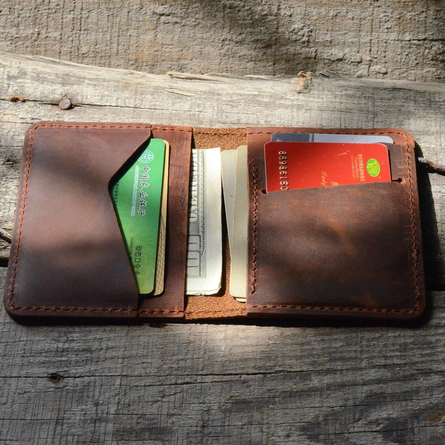 Handmade Distressed Men's Minimalist Leather Wallet Card Holder Wallets for Gifts Brown Flower | Handmade, Distressed, Minimalist, Wallets, for Gifts, Flower