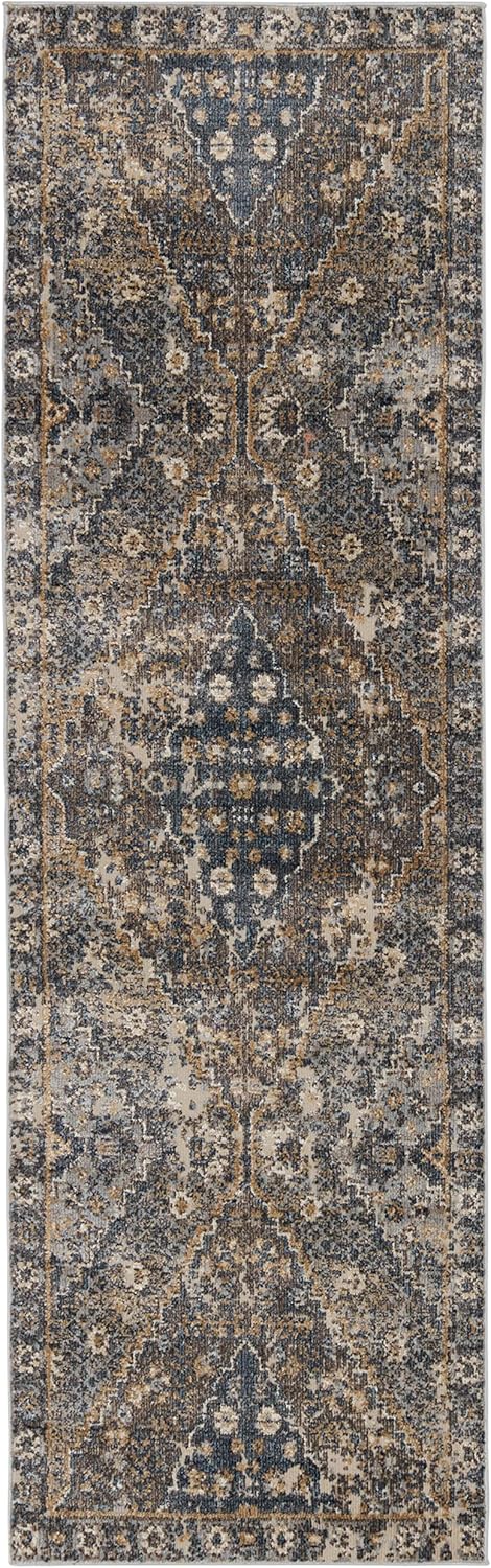 Jaipur Living Indoor Outdoor 2x8 Runner Rug, Boho, Blue/Gold