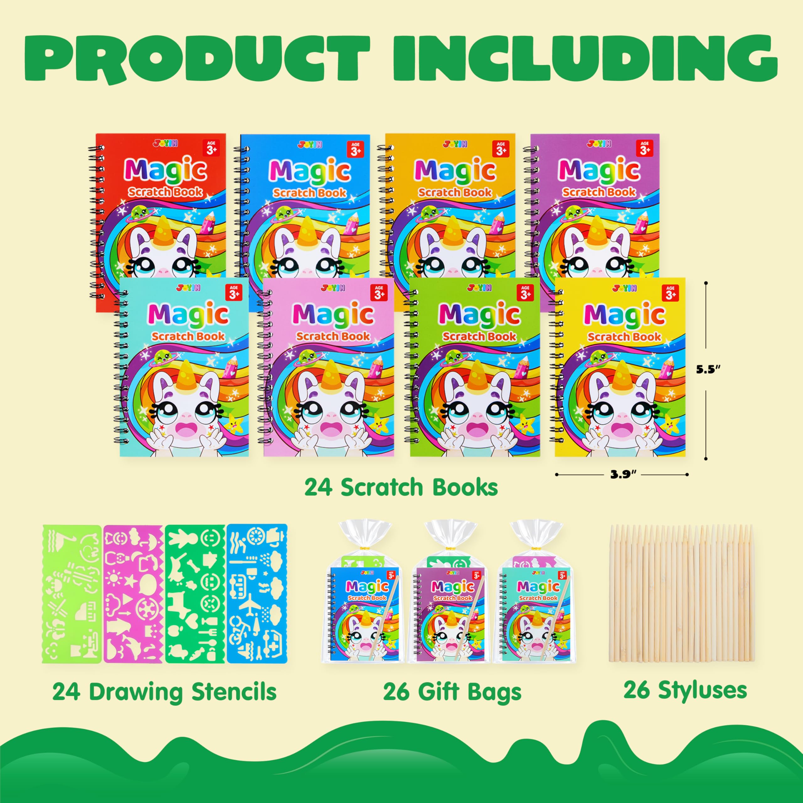 JOYIN 24 Stück Rubbel-Notizbuch, Regenbogen-Kunst-Notizbuch, Partygeschenke für Kinder, Kunst-Bastelset, Goodie-Tütenfüller für Mädchen und Jungen, Rückgabe-Geschenke für Geburtstag