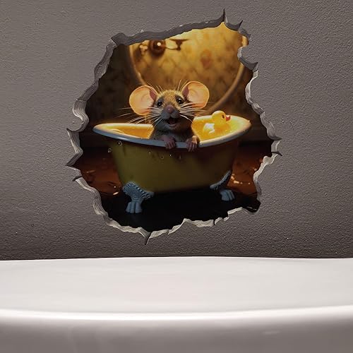 Miniatura 4 de Pegatina de pared 3D con agujero de ratón en la bañera y el ratón