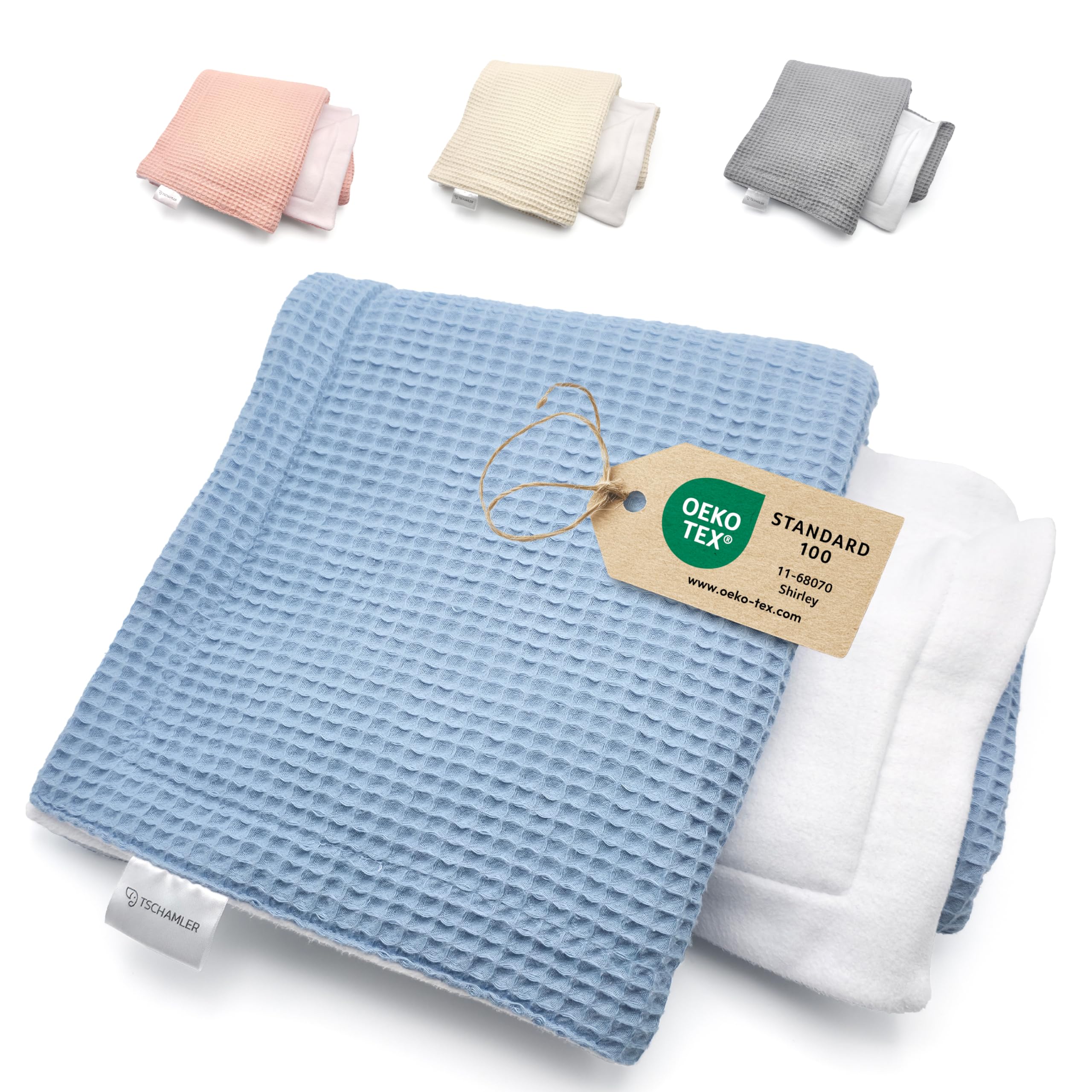 TSCHAMLER® Winter Babydecke doppellagig - aus Fleece & Waffelpique, warme Kinderwagendecke Oeko-TEX® geprüft, Baby Decke - liebevoll verpackt als Geschenk, ideal für Kinderwagen, 80x100cm – Blau