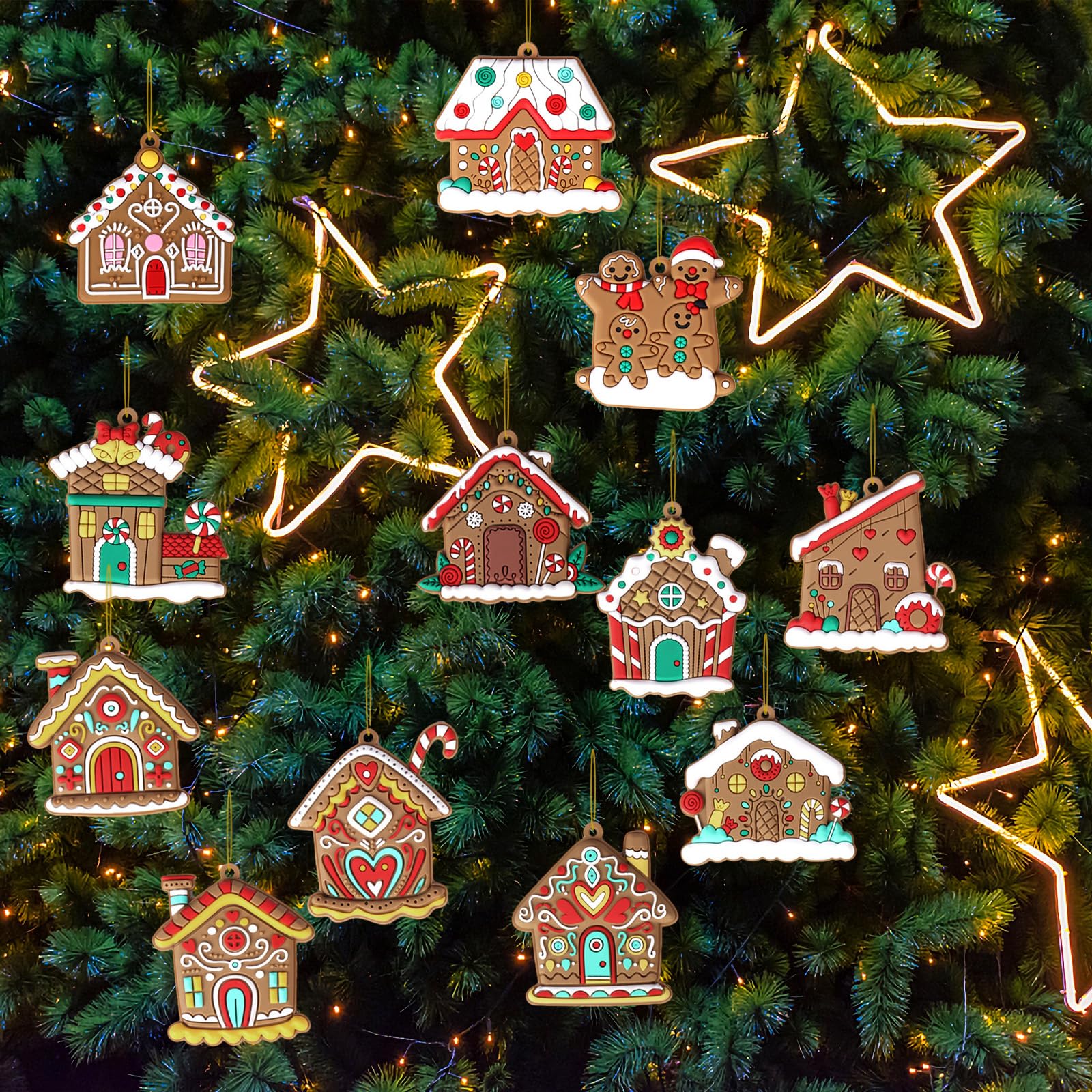 12 Décorations De Noël Maison En Pain D'Épices - Ornements Suspendus En Plastique Pour Sapin, Déco Intérieure Mignonne