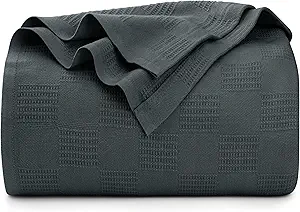 Utopia Bedding Smoke Gray 100% Cotton Blanket [King Size - 90x108 Inch] 350GSM Lightweight, Soft and Breathable Thermal Blanket for All Seasons