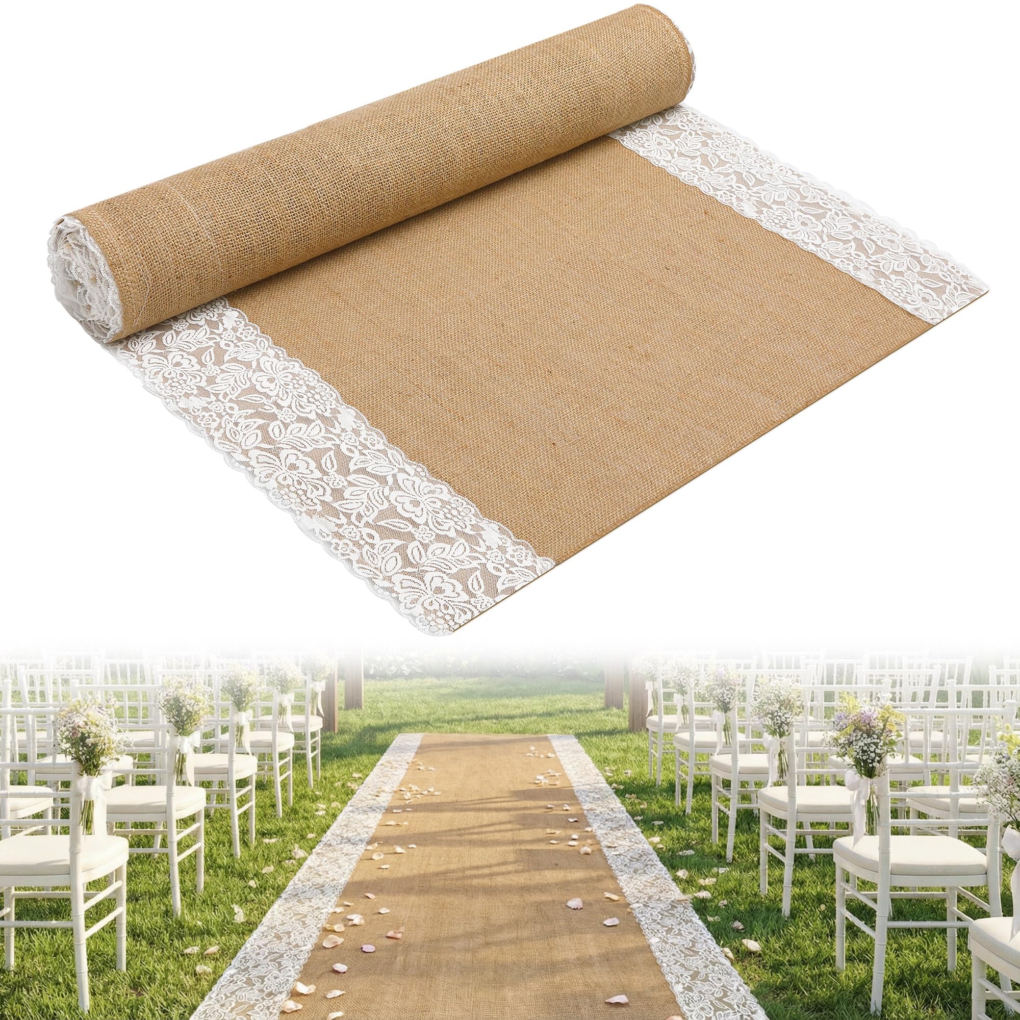 25Ftx36 in Natural Burlap Wedding Aisle Runner, Jute Weddings Runway Carpet