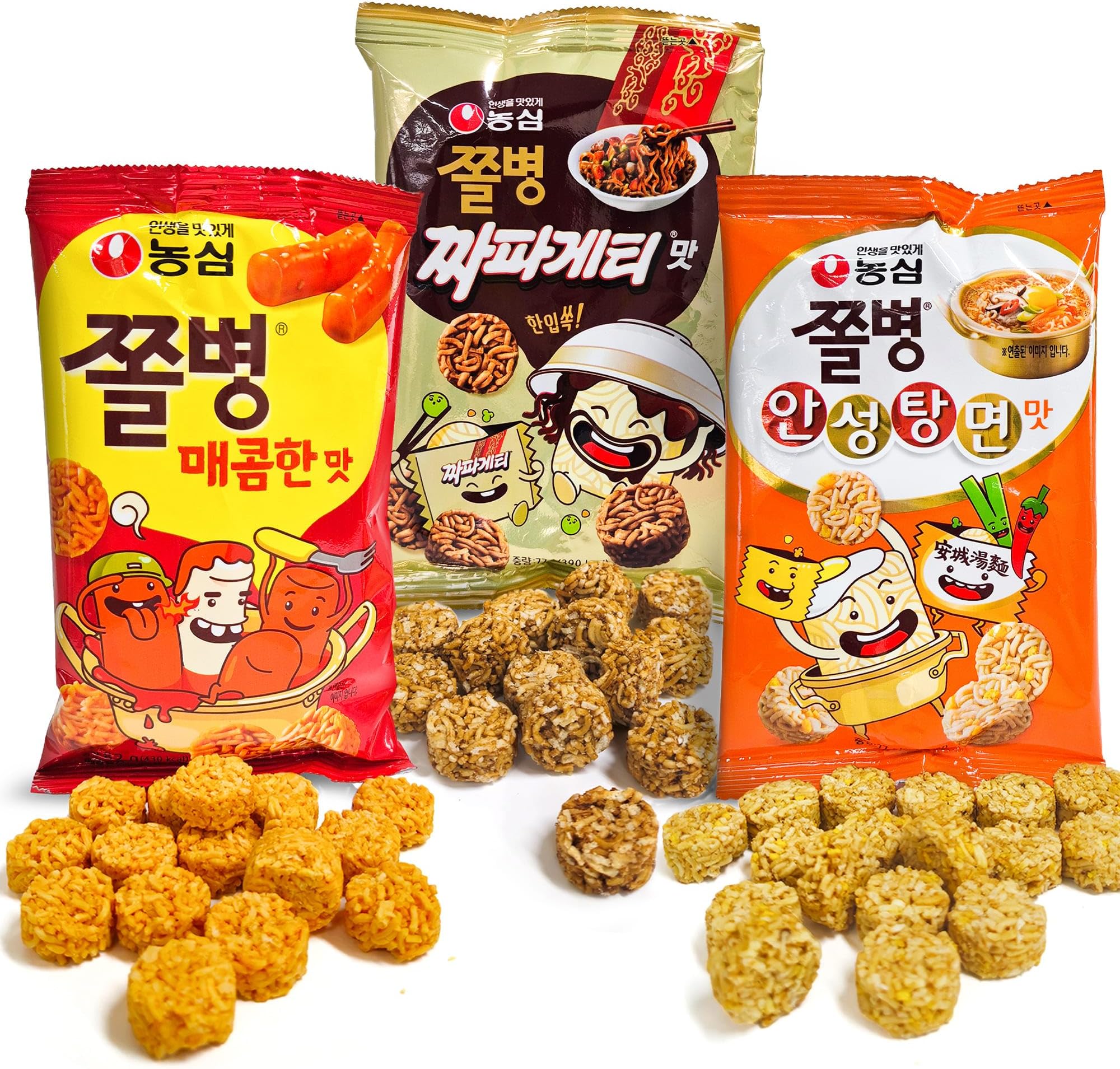 JOAYO JJOL BYEONG SNACK 3 Packs - Crushing Ramen Noodle Snack for School, Office, Kids, Teen, Boys, Girls, Adults/Hot (82g), Chapagetti (77g), Anseongtangmyeon (77g) Flavors K-Food Variety Pack