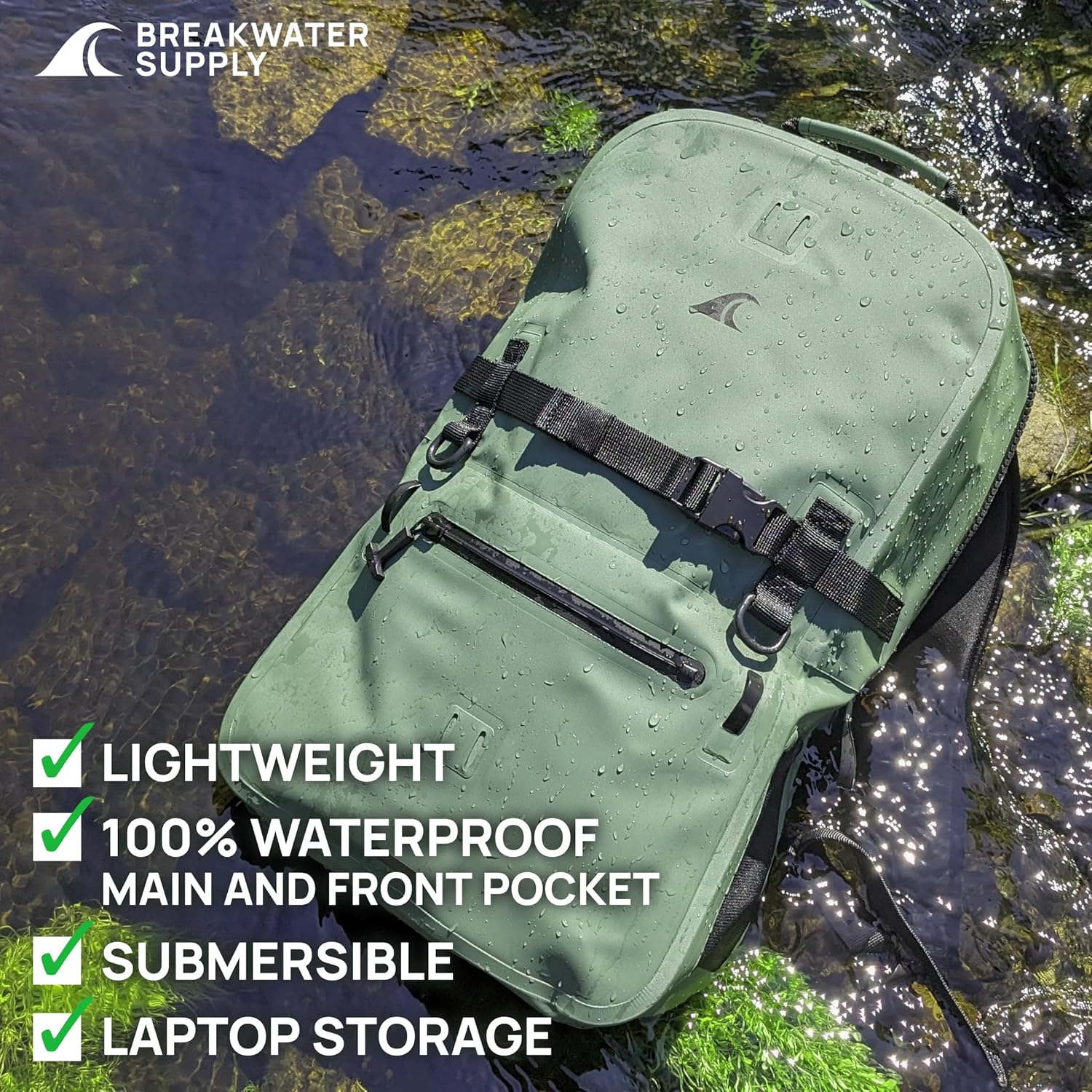 Breakwater Supply™ Waterproof IP68 Submersible Backpack with Airtight Zippers | Laptop Travel Outdoors | Fogland 25L 20L 15L | 100% Waterproof, Submersible, Airtight Zippers, Travel Outdoors