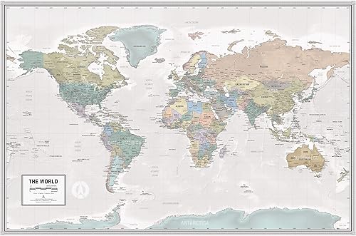 Póster laminado de mapa de odisea del mundo | Mapa de estilo ejecutivo | Incluye las etiquetas de ubicación más legibles | 36 x 24 pulgadas | Se