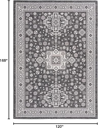 Miniatura 597 de Rugs.com Outdoor Aztec Collection Alfombra – 4 x 6 pies alfombra de tejido plano gris carbón perfecta para salas de estar, grandes comedores, planos