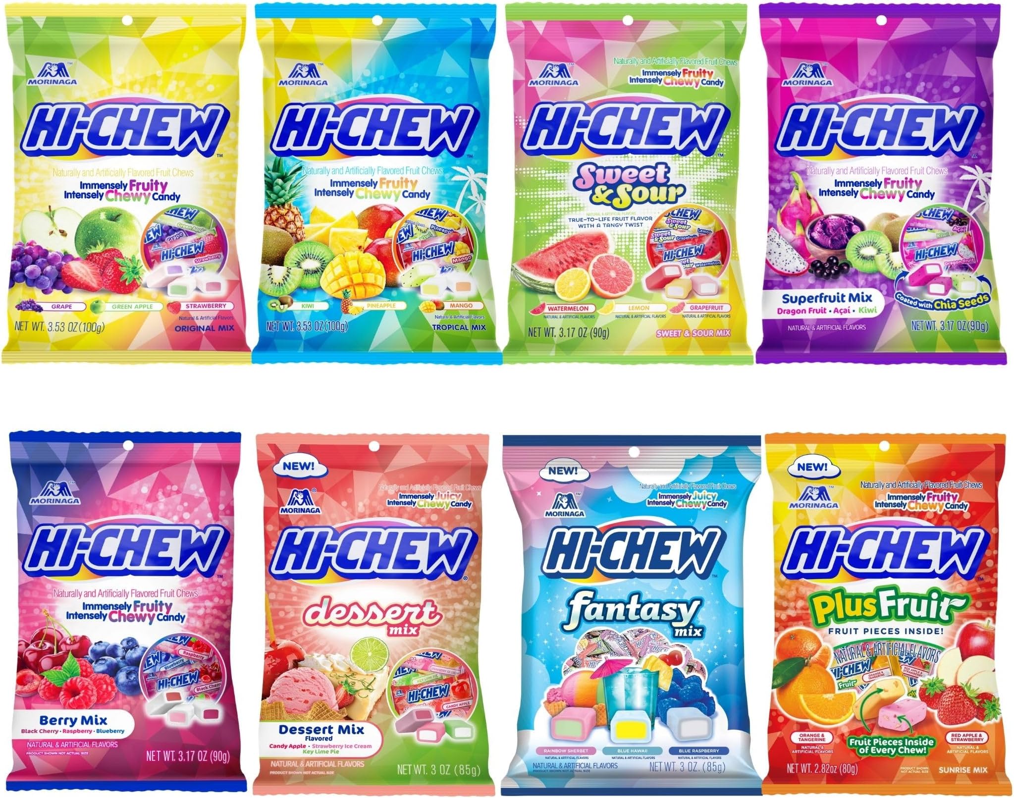 HI-CHEW Variety Mix, Pack of 8 Bags - 22 Flavors Including Dessert Mix - Unique Fun Soft & Chewy Candy - Immensely Juicy Fruity Candy Flavors - Individually Wrapped for Sharing