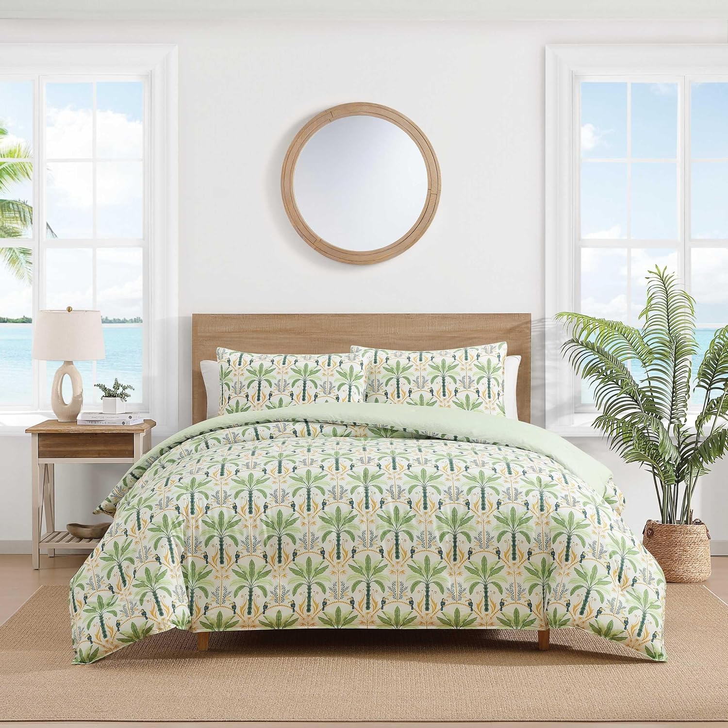 Tommy Bahama - King Comforter Set, 100% Soft Cotton Bed Set for Year Round Comfort, Coastal Bedding with Matching Pillowcases (Mystic Palms Green)