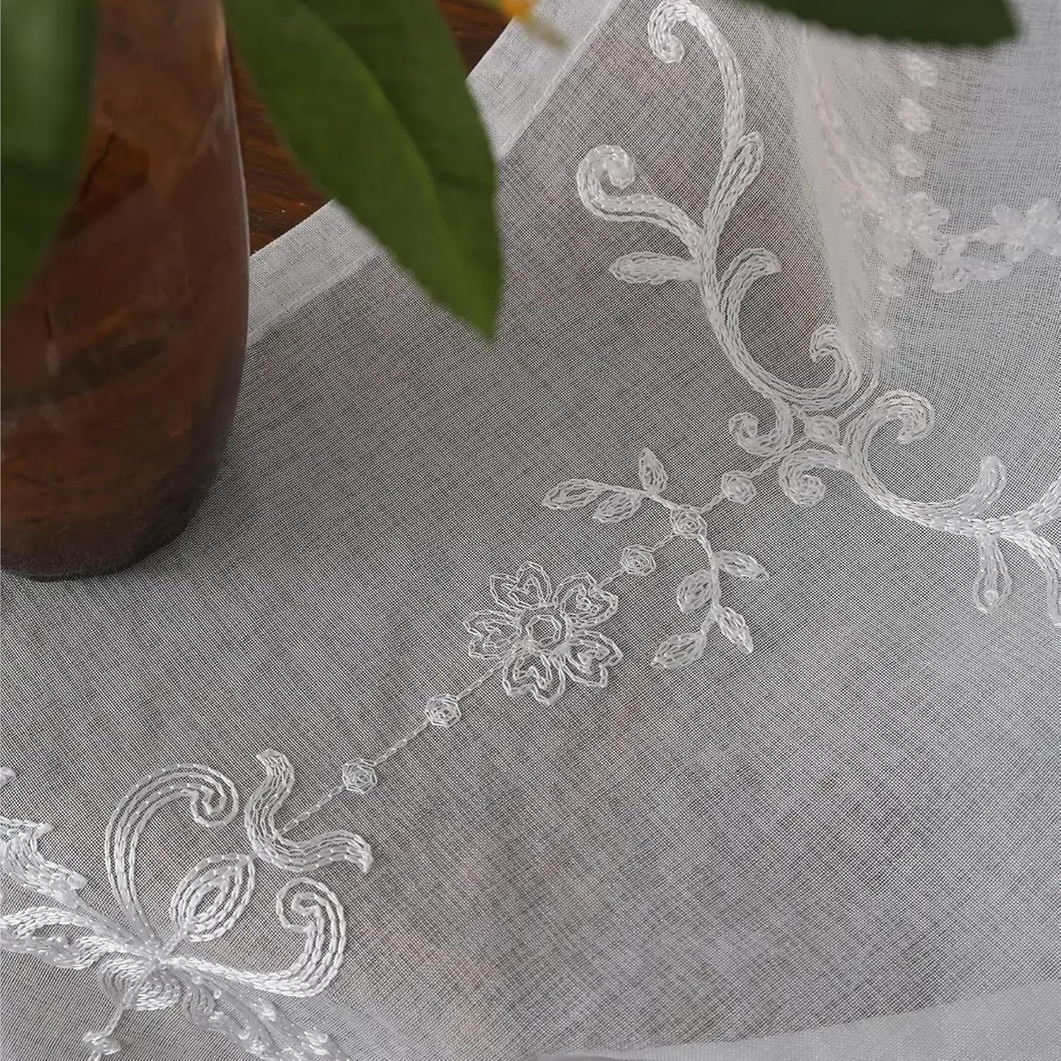 Solid Blackout Curtains for Bedroom Sheer Curtains White Embroidered Floral Voile Drapes for Living Room Bedroom(260x140cm)