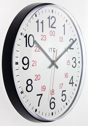 Infinity Instruments Combination 12/24 Hour 12 inch Round Non-Ticking | Battery Operated Easy to Read Clock for Office, Classroom, School (Black)