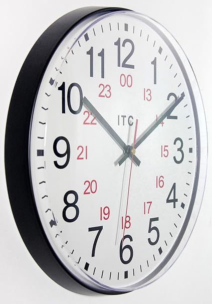Infinity Instruments Combination 12/24 Hour 12 inch Round Non-Ticking | Battery Operated Easy to Read Clock for Office, Classroom, School (Black)