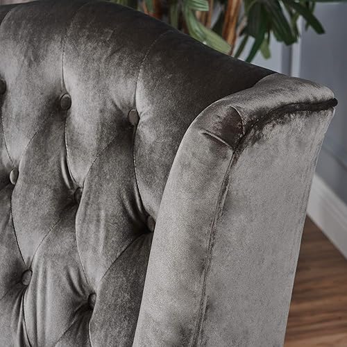 Miniatura 7 de Sillón decorativo de respaldo alto forrado de tela de Clarice Terciopelo Gris