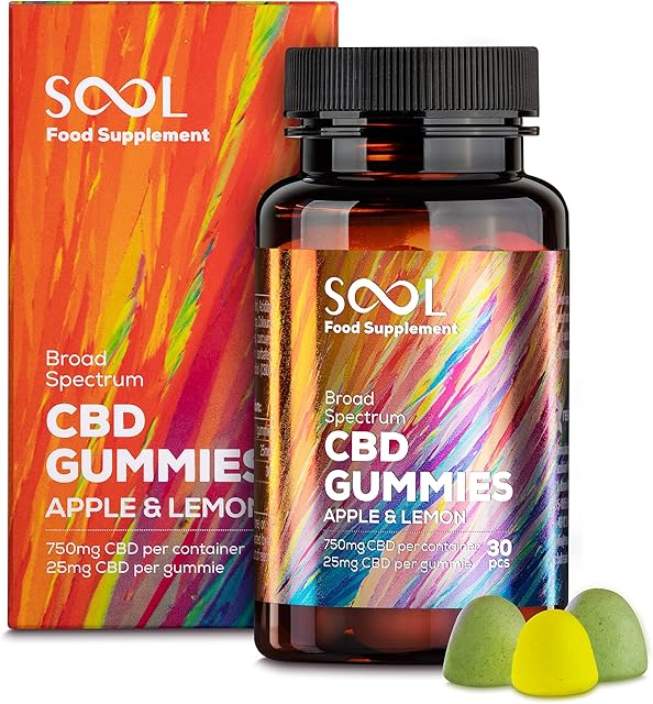SOOL Broad Spectrum CBD Gummies 750mg 30pcs | 25mg CBD per Gummy | Apple  &  Lemon