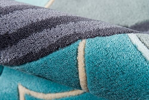 Miniatura 5 de Momeni Rugs Lil' Mo Whimsy Collection, alfombra de área con temática infantil tallada a mano y copetuda, redonda de 5 pies, azul cielo