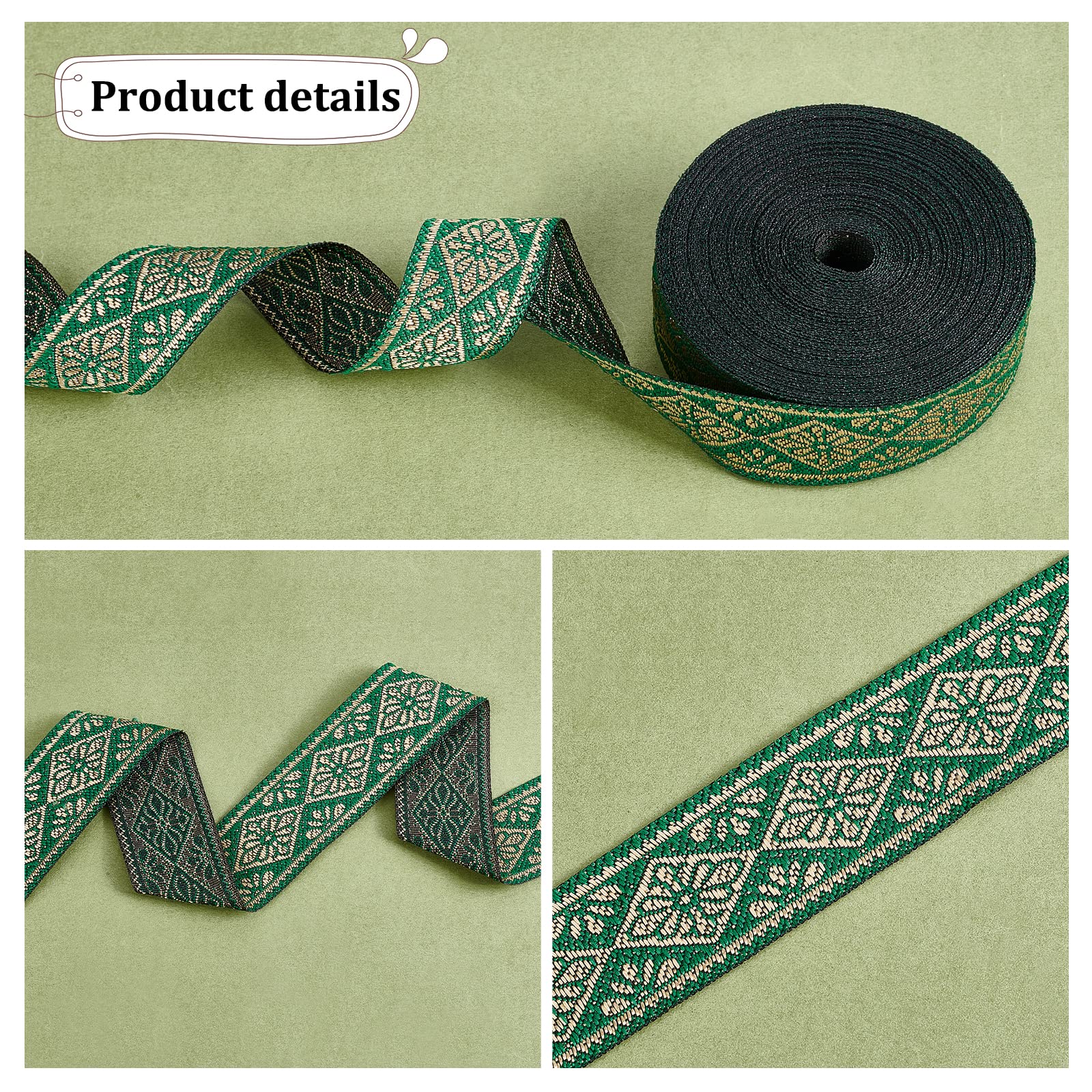 Nastro Ricamato Etnico In Poliestere Jacquard - 25mm X 10m - PH PandaHall - Per Fai Da Te - 3