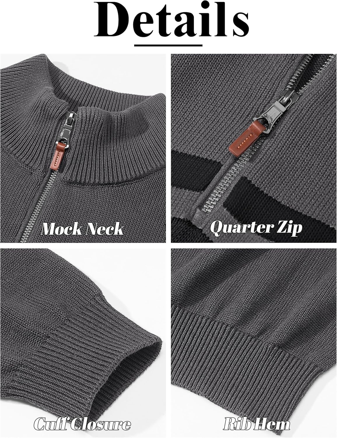 TACVASEN Men's Quarter Zip Sweaters Cotton Pullover Sweater Striped Casual Fall Winter Warm Pullover Sweatshirts - Image 5