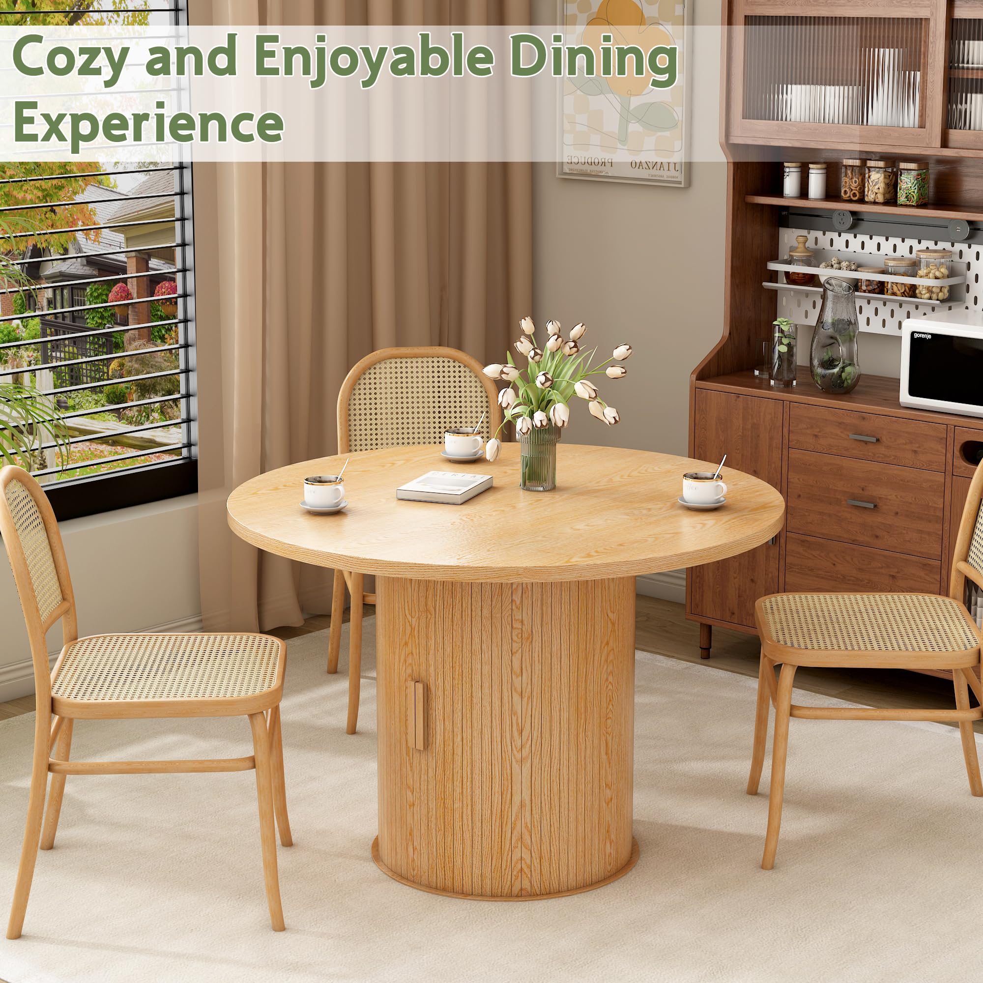 Esstisch Rund 110 cm mit 2-lagigem Stauraum, Küchentisch mit stabilem Metallgestell, Runde Moderne Esstische für 2–4 Personen für Esszimmer, Küche, Homeoffice (Helle Eichenfarbe)