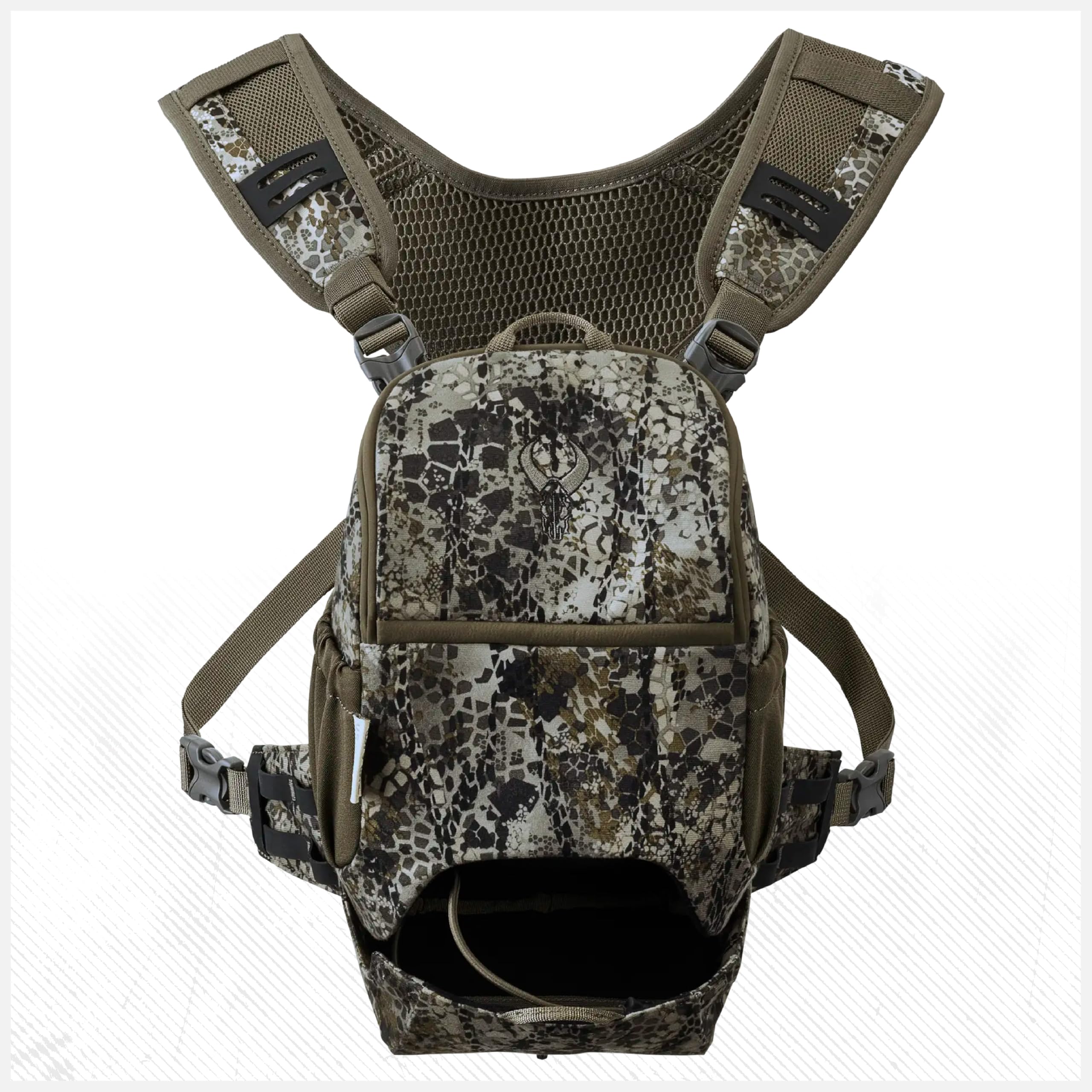 Badlands Bino XR Pro Étui pour jumelles avec harnais d'épaule à quatre points, fermeture magnétique, compartiment télémètre, crochet pour arc pour la chasse et les aventures en plein air, olive