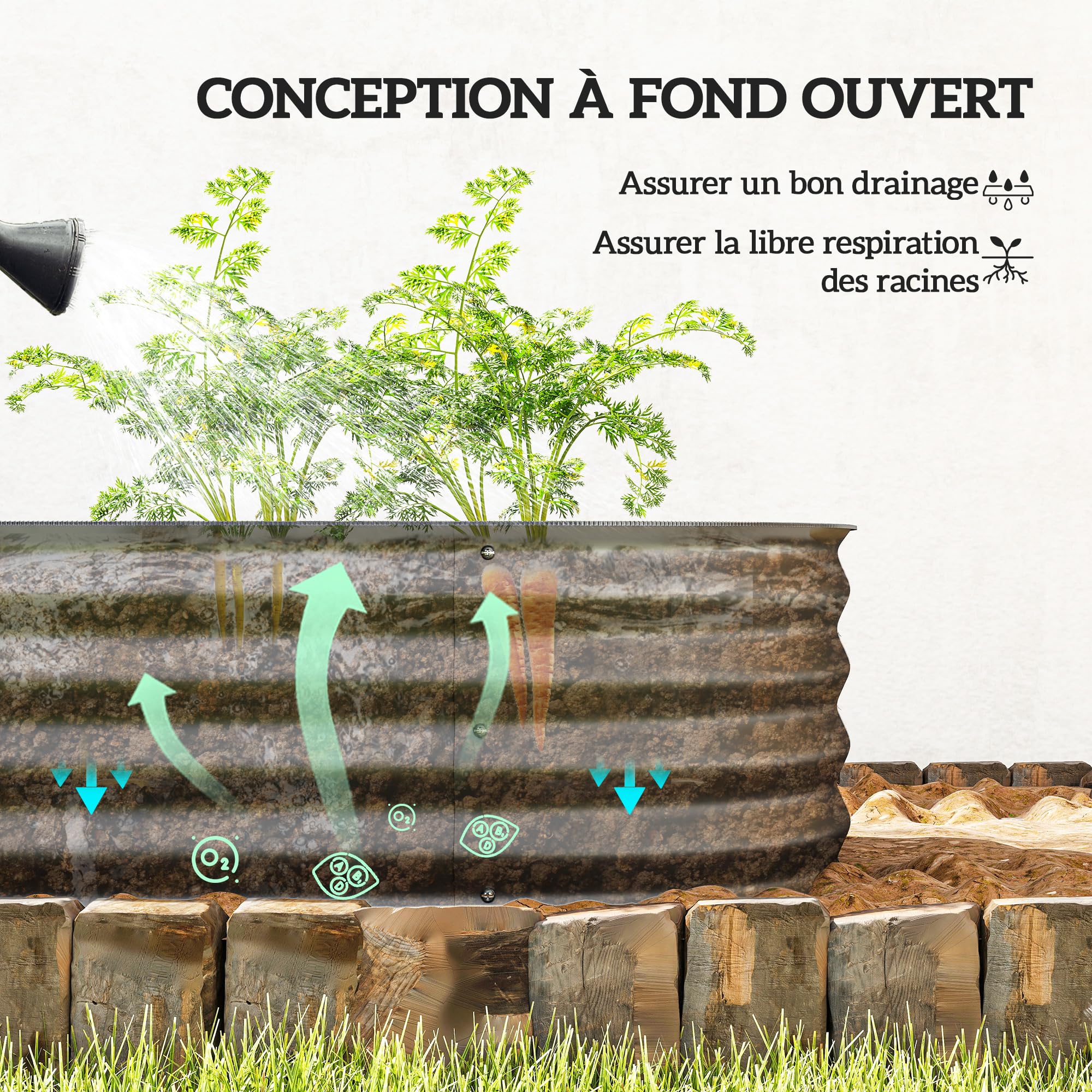 Outsunny Jardinière carré Potager de Jardin en Acier galvanisé modulable pour légumes, Plantes, Fleurs, dim. 240 x 62 x 30 cm, Gris foncé