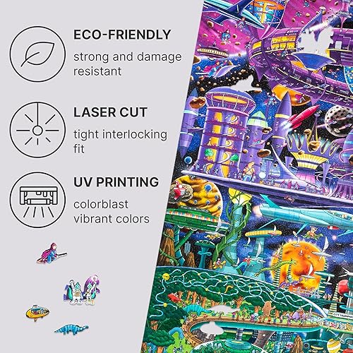 Miniatura 9 de UNIDRAGON Rompecabezas de madera con diseño original + IC4, juego de mesa de rompecabezas, aventuras espaciales Quezzle, paquete completo, 1000