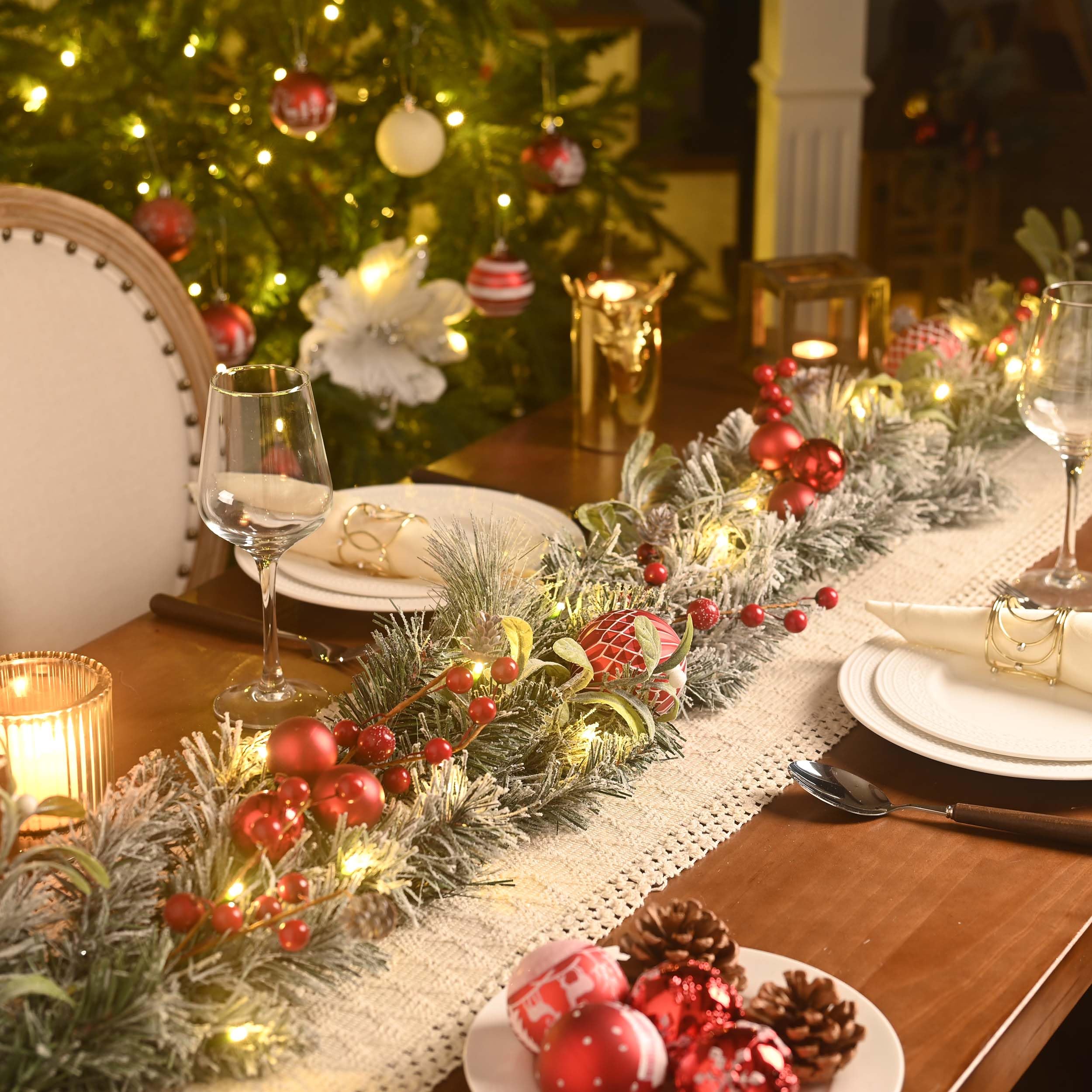Kerstslinger Met Kerstballen En LED-verlichting 20 M Pvc Groen