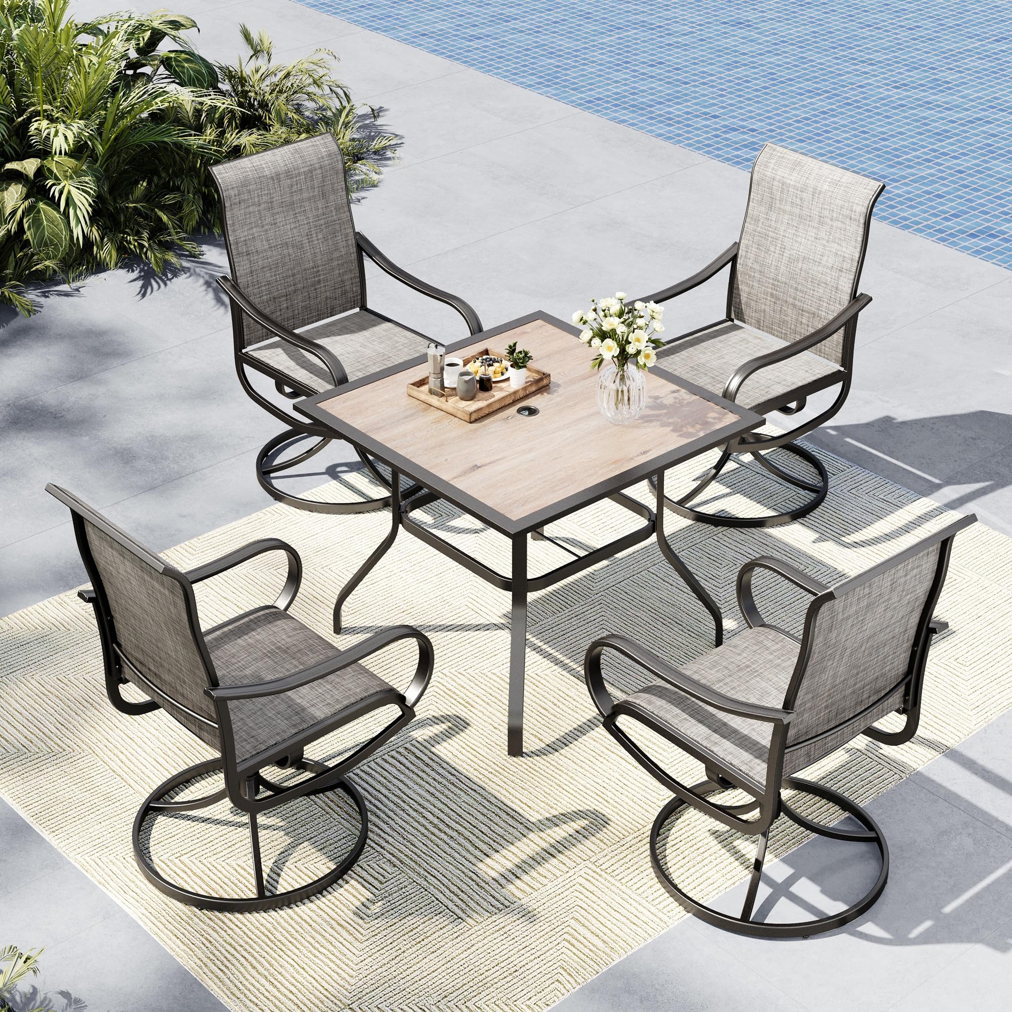 MFSTUDIO Patio Table and Chairs Set of 4, Patio Dining Set with Umbrella Hole, 5 Piece Outdoor Dining Set for Deck/Backyard/Poolside/Garden