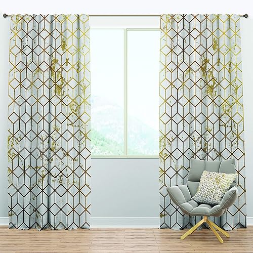 Cortinas opacas con diseño de cubos geométricos amarillos y dorados, cortinas para dormitorio, cortinas para sala de estar, cortinas con aislamiento