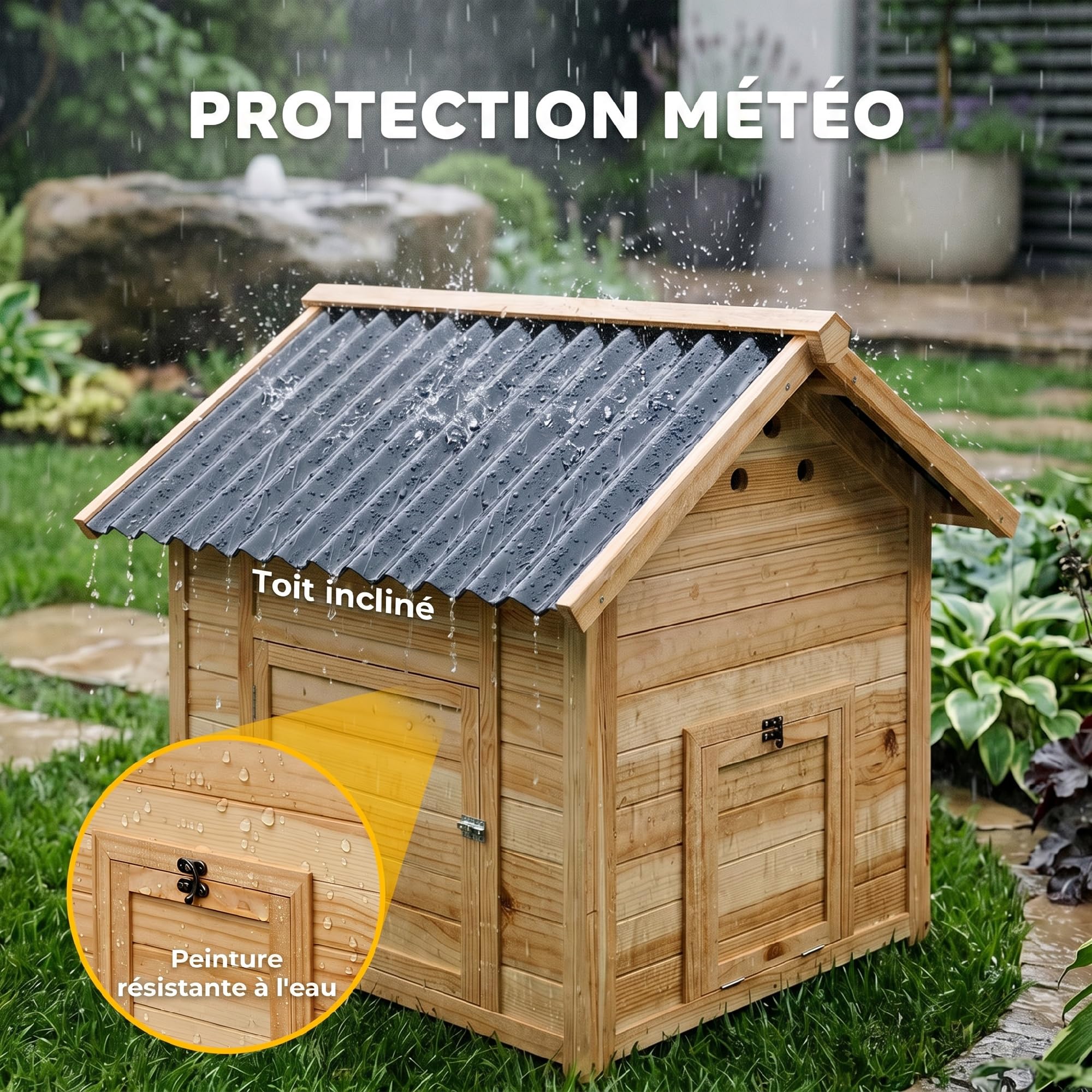 PawHut - Caseta para patos de madera, techo impermeable, 78 x 90 x 92 cm, madera natural | Para Patos y Gansos, Ventilación, Base Desmontable, Puerta Lateral, Gallinero