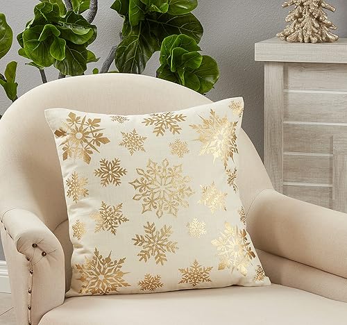 Miniatura 3 de SARO LIFESTYLE Funda de almohada con estampado de copos de nieve, dorado, 20 pulgadas