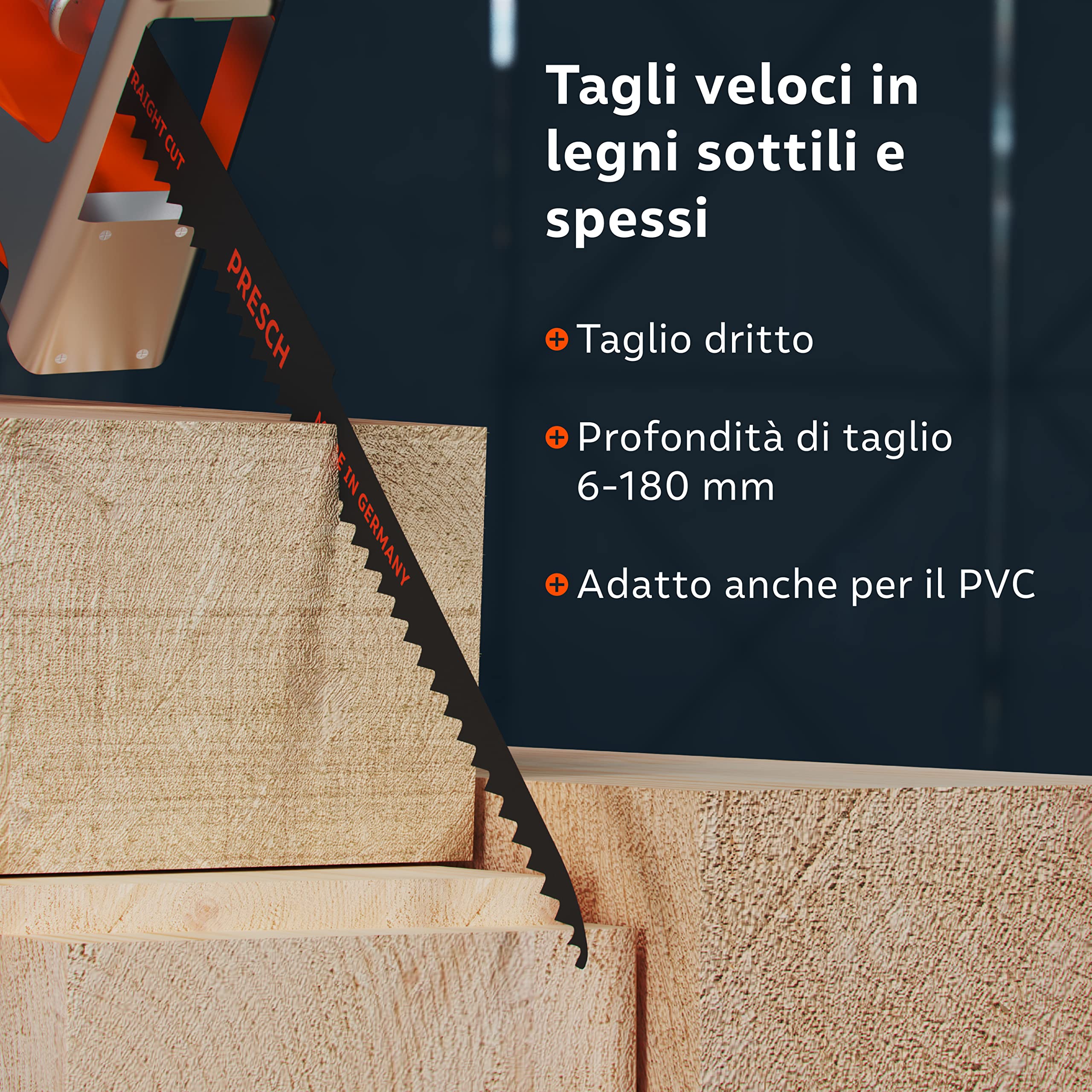 Presch Lame seghetto a gattuccio per legno 210 mm 10 pezzi - taglio 6-180 mm - Lame per sega a gattuccio er legno, tubi in PVC e altro. - Set di lame per sega con scatola