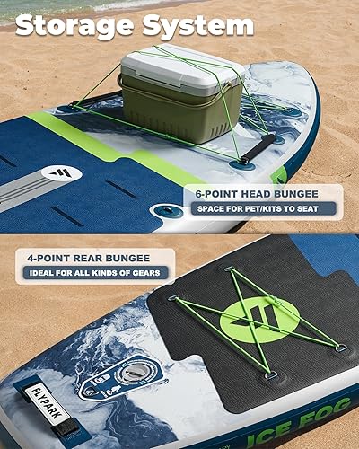 Miniatura 28 de Flypark Tabla de remo inflable de 10'8/11'x35'' para pesca y familia, tabla de remo inflable extra ancha, 430 libras, 3 personas, tabla de remo