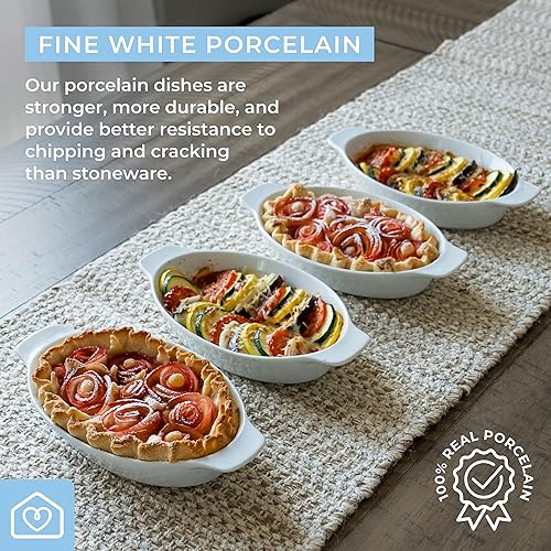 Miniatura 5 de Heartland Home Plato de porcelana mini cacerola ovalada para gratinar (juego de 4 piezas). Plato para hornear coliflor, cuencos partidos de plátano,