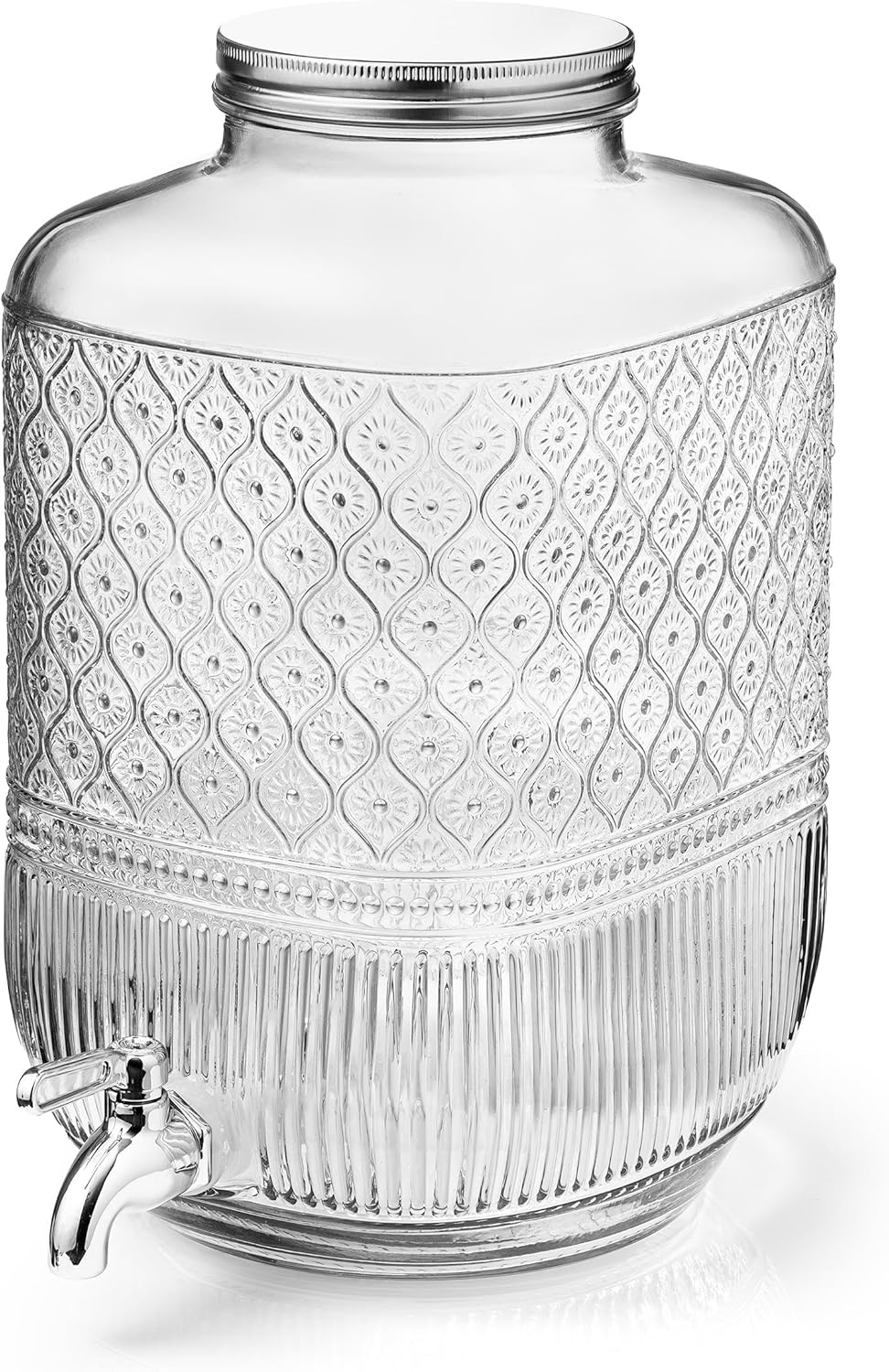 Godinger Drink Dispenser 2 Gallon, Large Glass Water Dispenser - (256oz) Clear