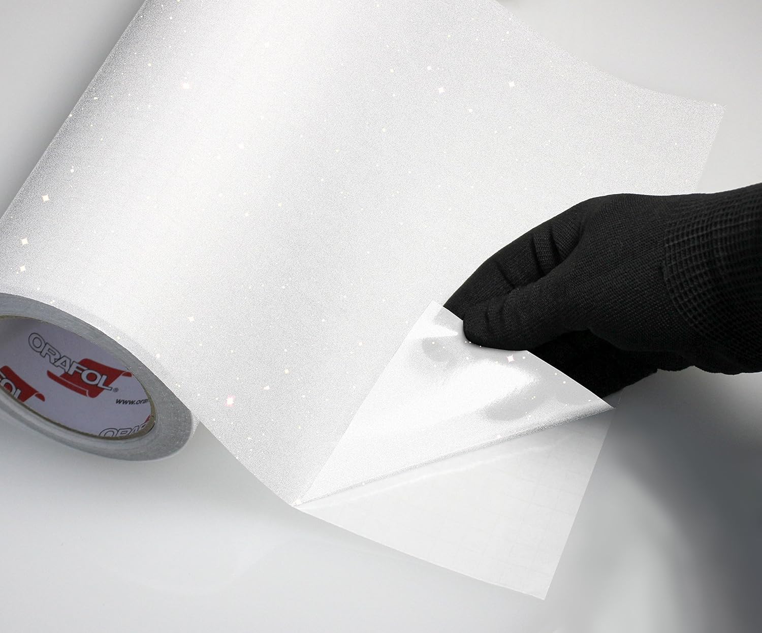 ORAFOL ORACAL Glitter White Silver Frosted Adhesive Craft Window Cast Vinyl Film 12" x 24" Roll for Cricut, Silhouette and Cameo Including 12" x 24" Transfer Paper Roll (1 Roll Pack)