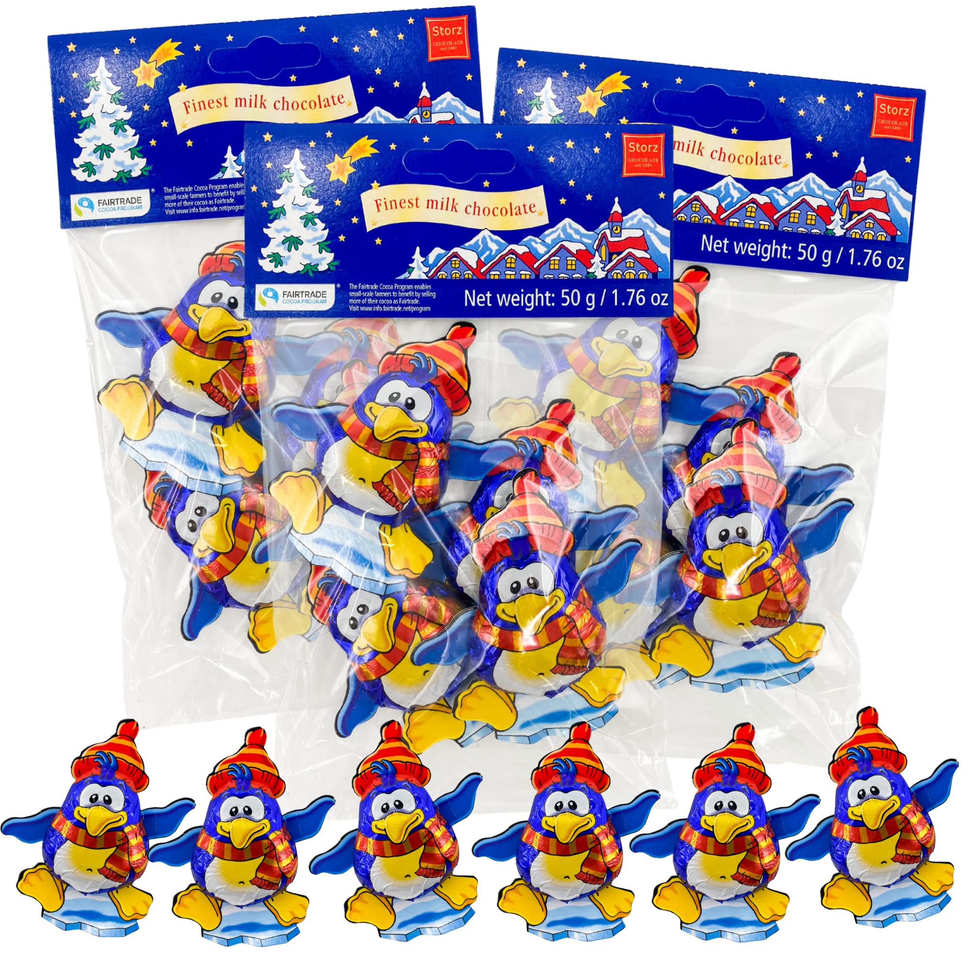 Sweetzo - Winter Milk Chocolate Inspired Treats, Penguin Shaped Candy Chocolates, Stocking Stuffers, Party Favors, Gift Fillers, and More (Pack of 3) 1.76 Ounces
