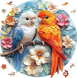 Qiuenisray Wooden Puzzles for Adults, Parrots Flower Jigsaw Puzzles 200 Pieces, Beautiful Puzzle, FSC Certified Unique Shape Animal Adult Puzzles, Creative Gift for Family Game 10.9 x 11.2 in