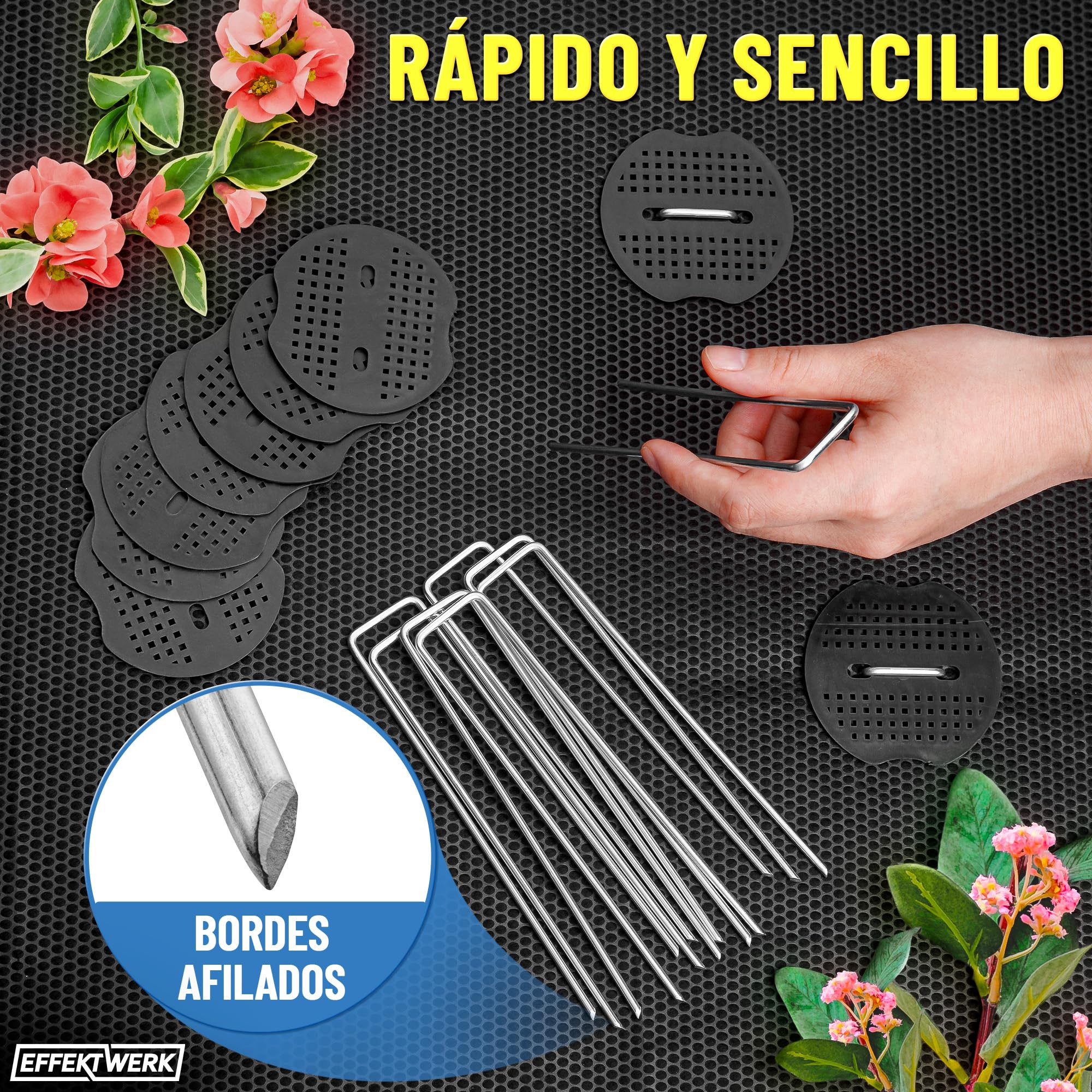 Garden Stakes w/Gaskets (6" / 150mm, 100 PK), Grapas galvanizadas en Forma de U con Arandelas, alfileres de Tela para la instalación de césped