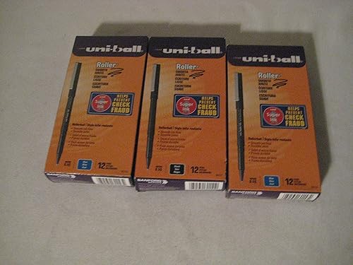 Uni-ball Bolígrafos de punta redonda con micropunta, 12 por paquete, bolígrafos de tinta negra (paquete de 3)