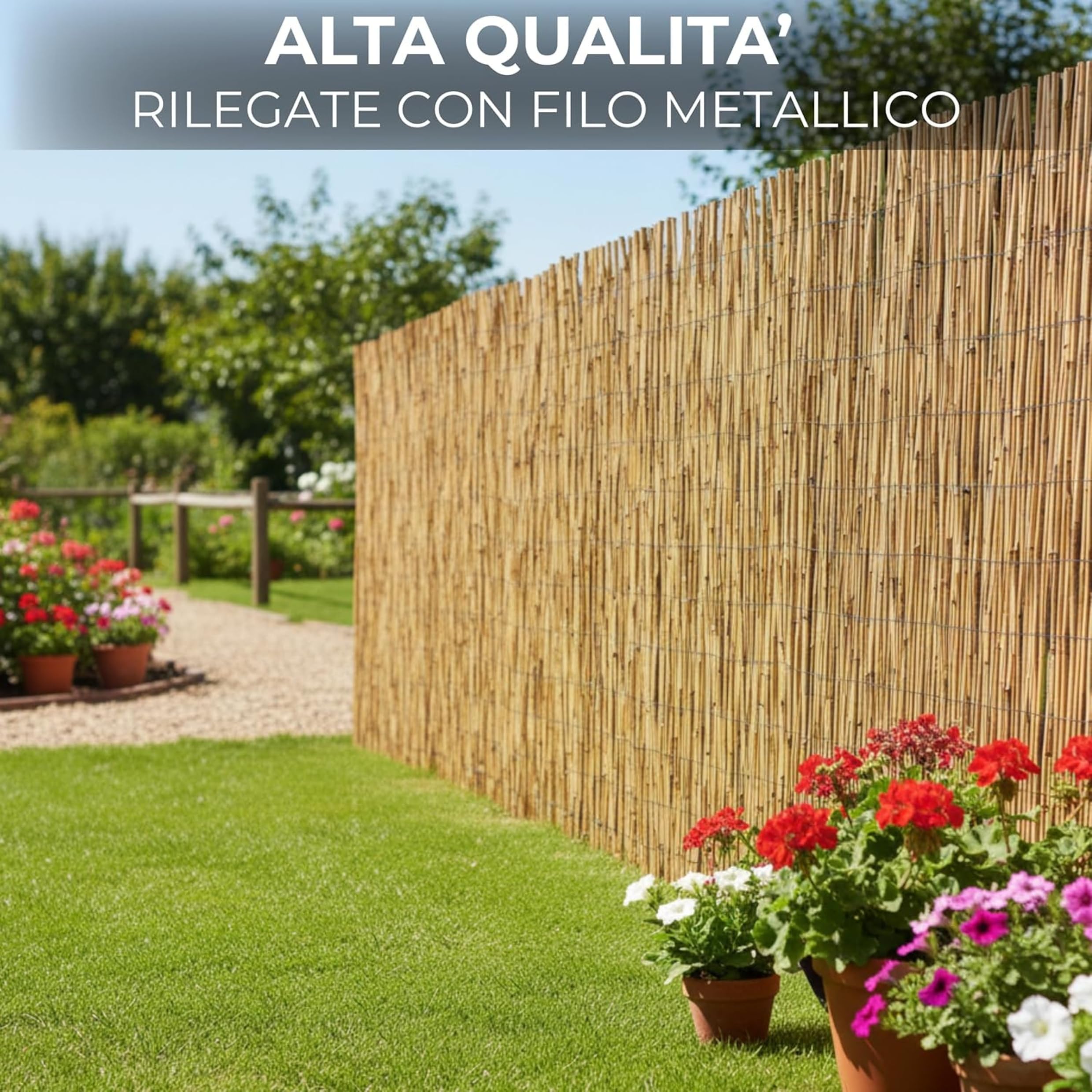Arella Bamboo Naturale da Esterno – Frangivista in Cannette 4–6 mm, Copertura Recinzione per Giardino, Balcone e Terrazzo, Disponibile in Diverse Dimensioni (2x5 mt)