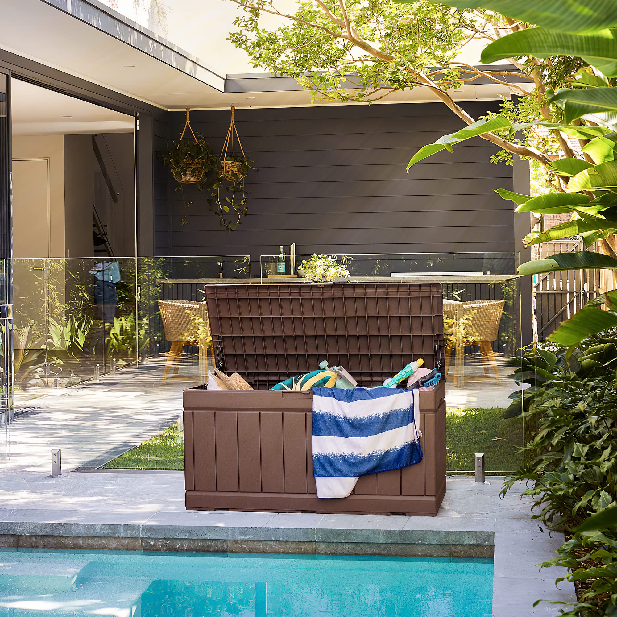 Pool Deck Boxes With Seat Suncast 73 Gallon Water Resistant Deck Box