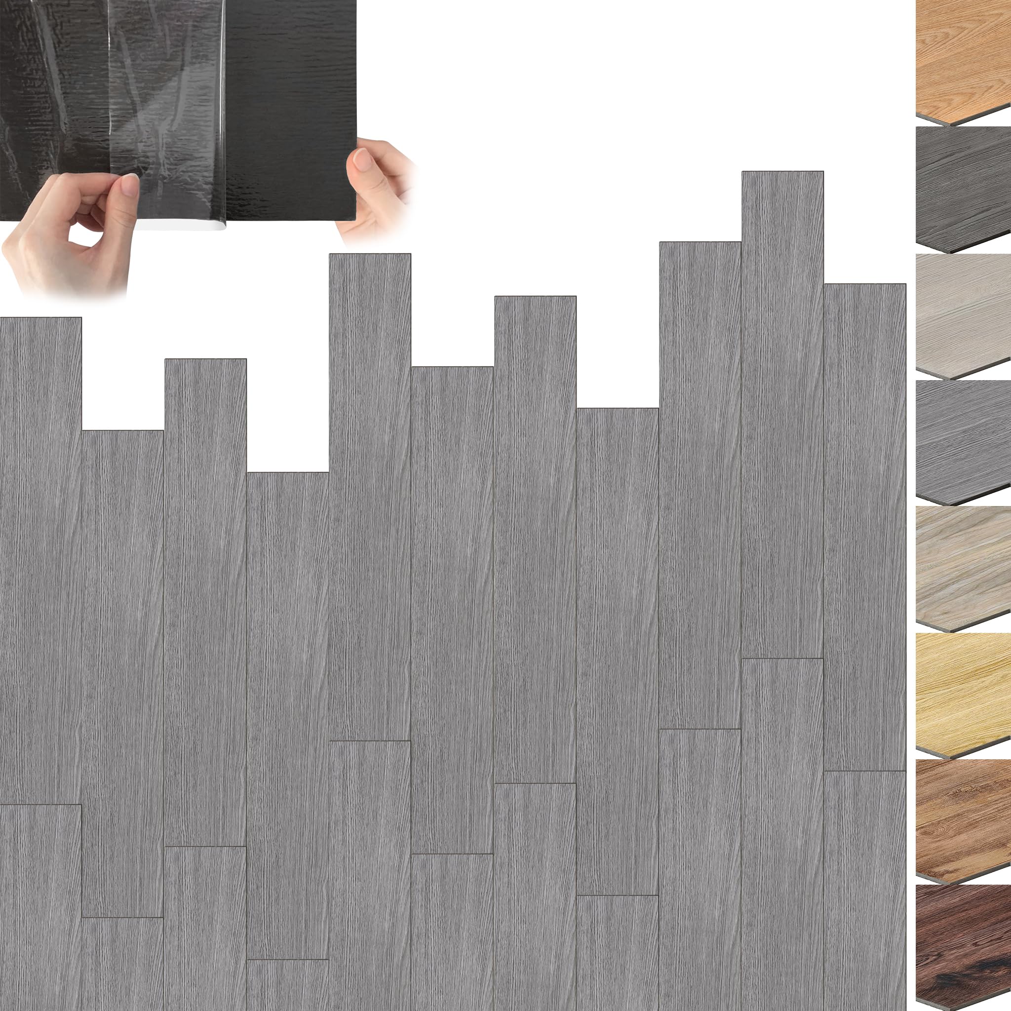 Suusolny 36 Stück Vinylboden PVC Bodenbelag 5 m², Selbstklebend Holz-Effekt Klebefliesen, Wasserfest & für Fußbodenheizung geeignet, Abmessung 91,44cm x 15,24cm x 2mm, Grau