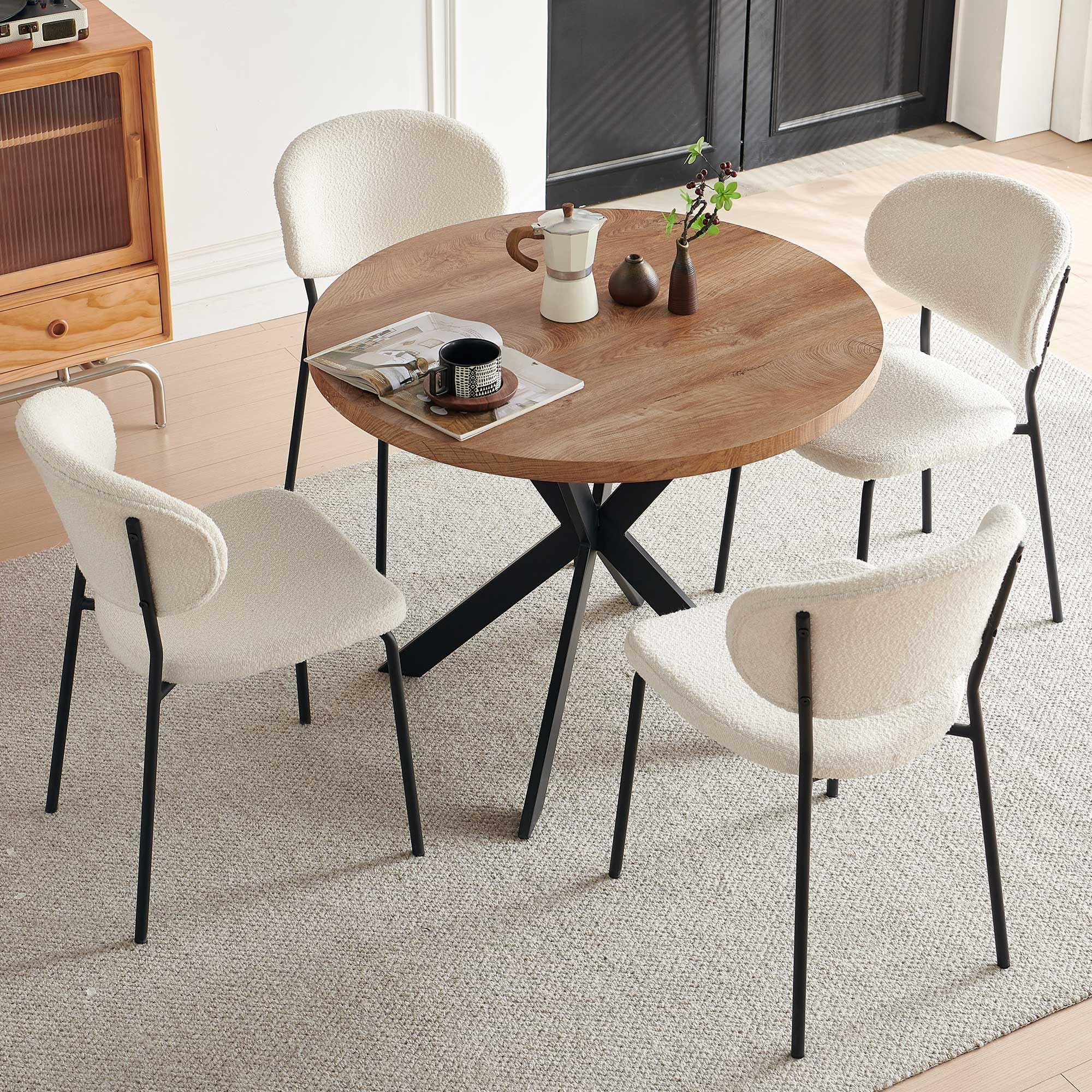 NORDICANA 5-Piece Dining Set, Compact Space Saving Dinette Table & Chair Set for Home, Apartment w/ 4 Chairs, Padded Seats & Backrests, Metal Frame,